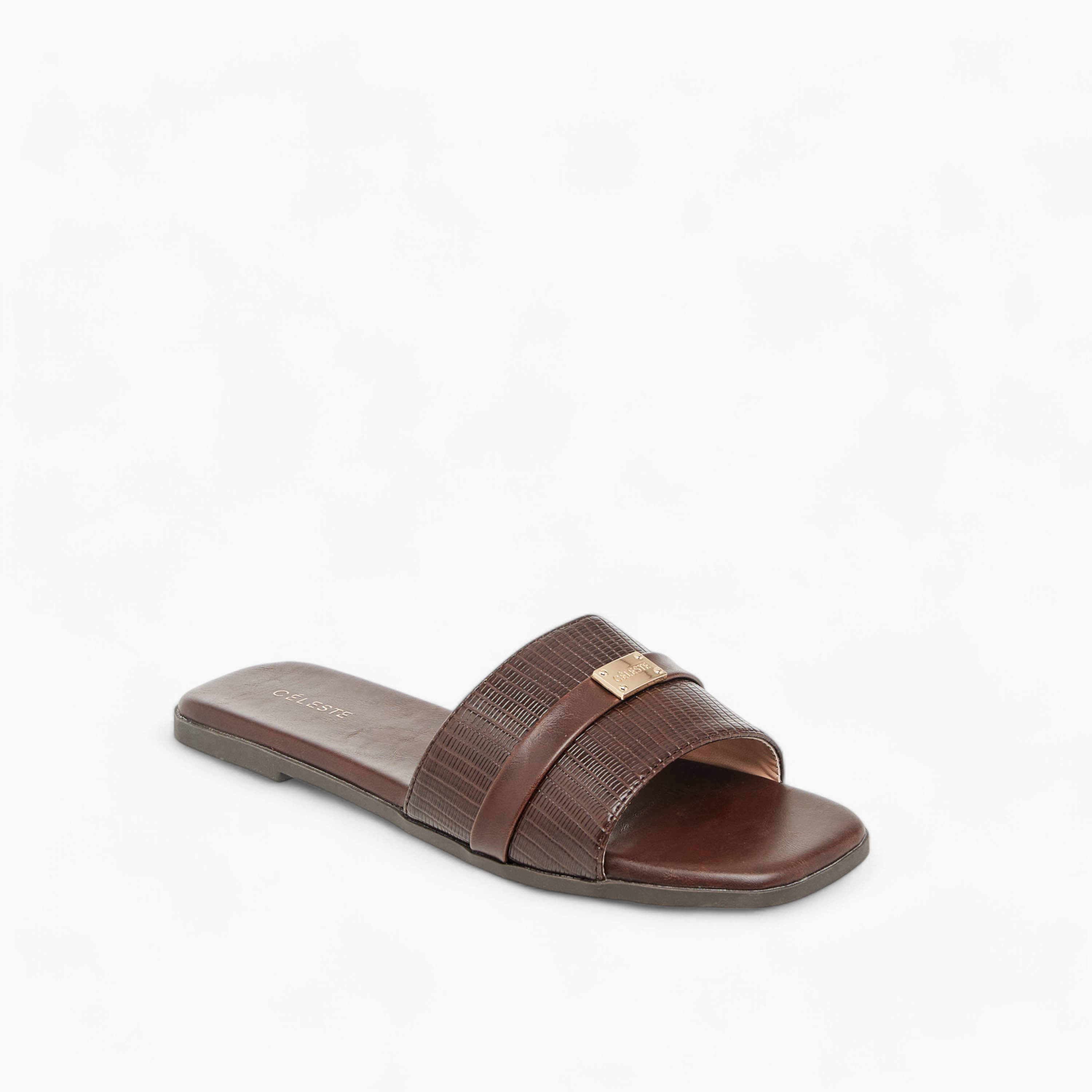 Celeste Women's Textured Slip-On Sandals with Metal Accent-women-shoes-flats-sandals-image-2