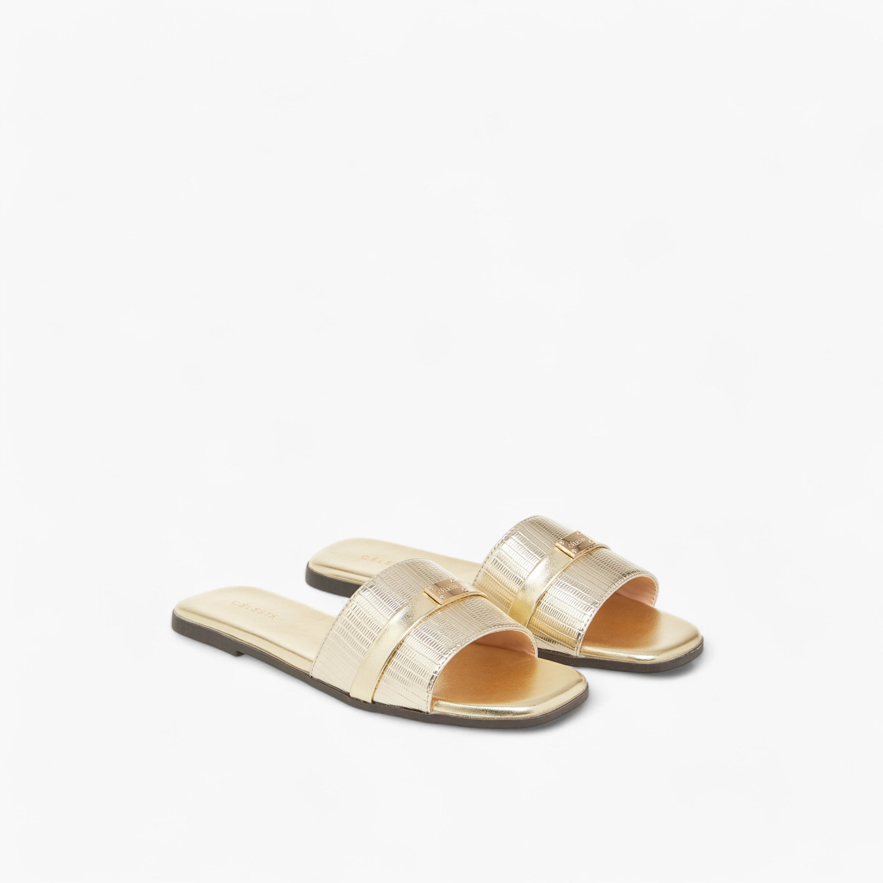 Celeste Women's Textured Slip-On Sandals with Metal Accent-women-shoes-flats-sandals-image-1
