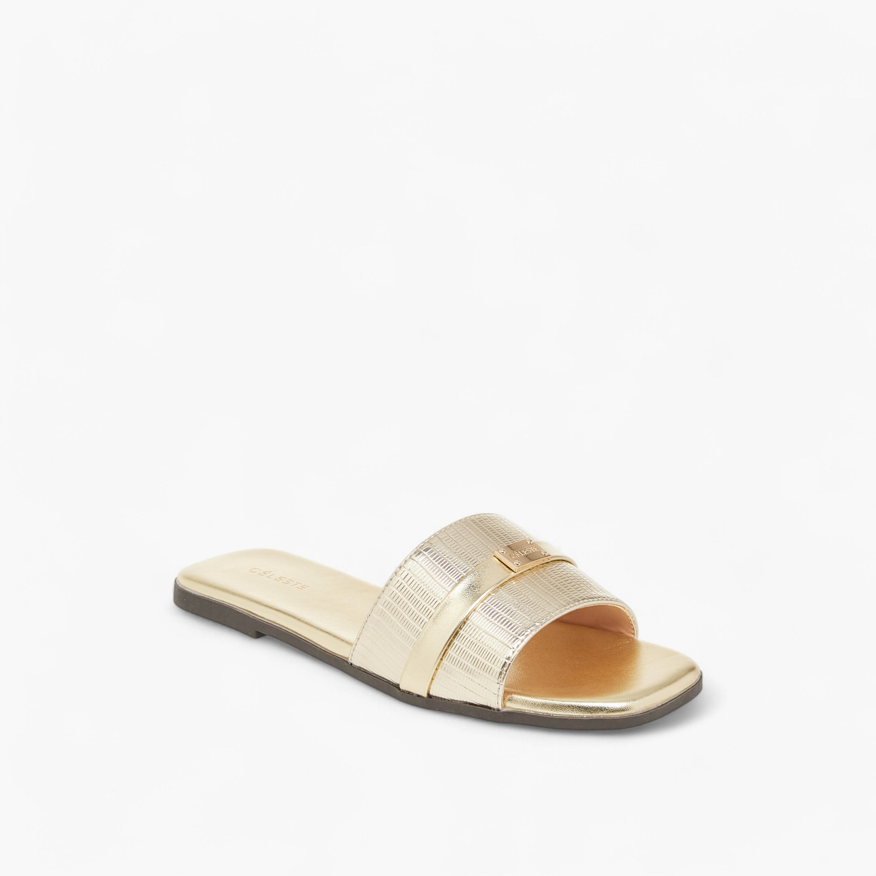 Celeste Women's Textured Slip-On Sandals with Metal Accent-women-shoes-flats-sandals-image-2