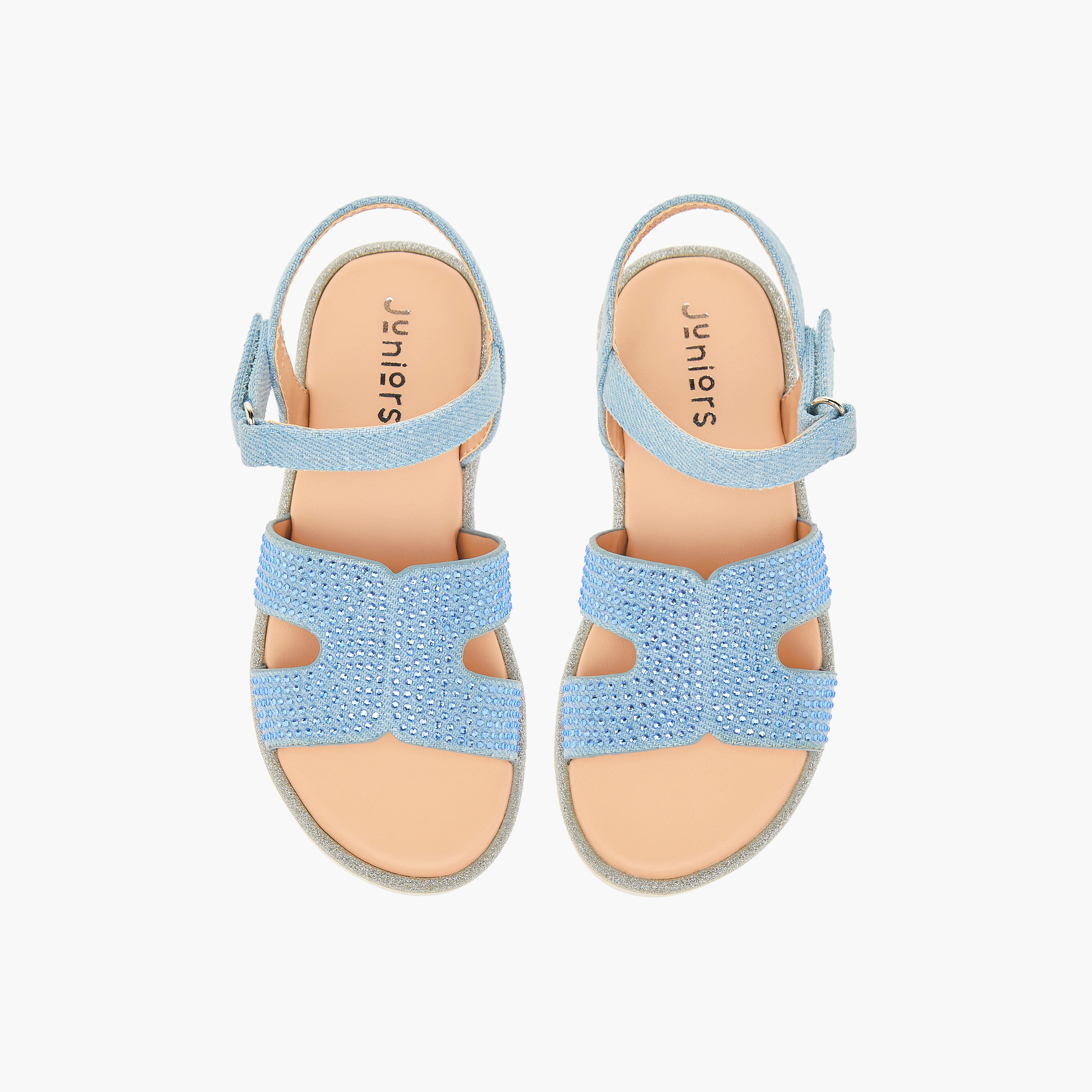 Juniors Embellished Cross Strap Sandals with Hook and Loop Closure-girls-shoes-sandals-image-1