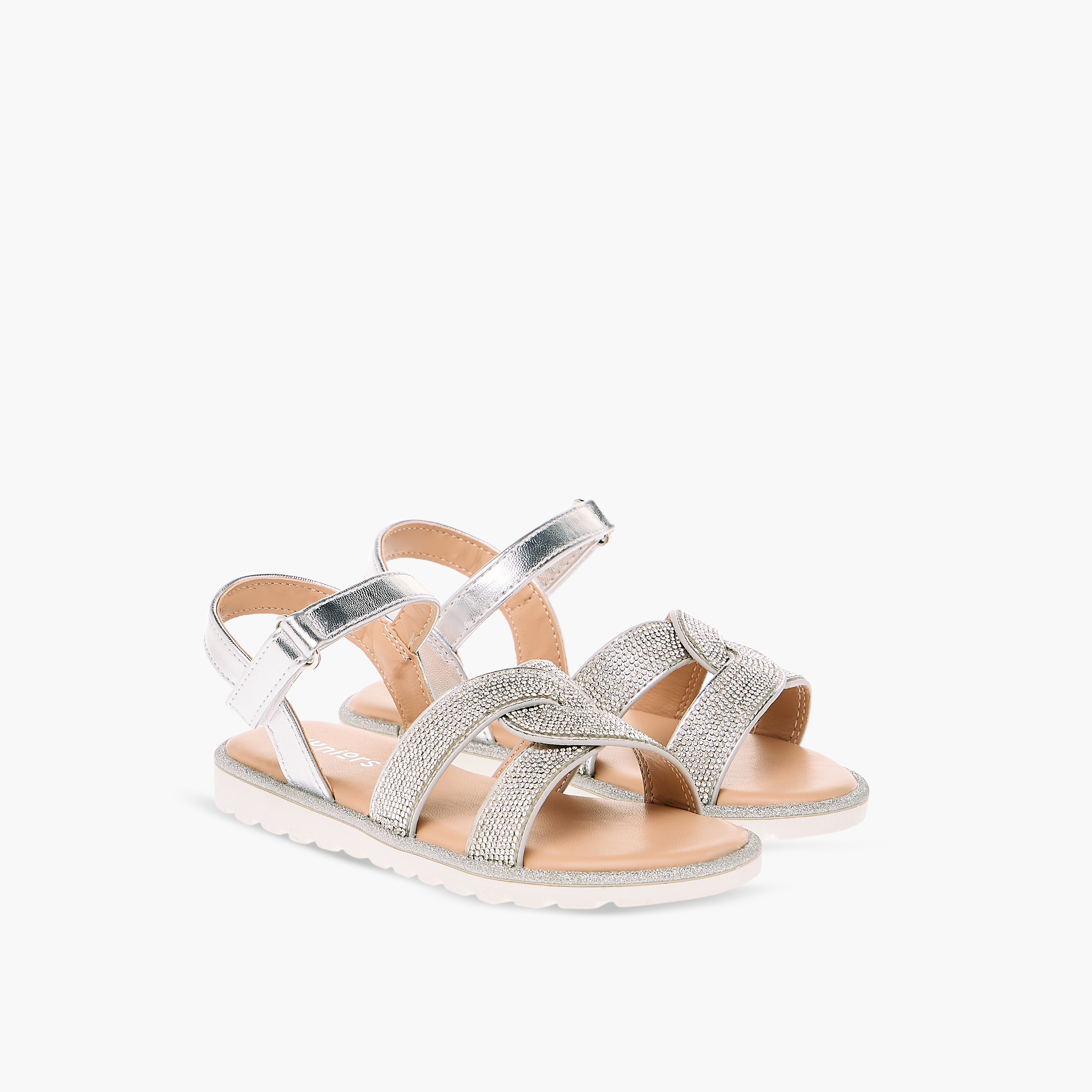 Shop Juniors Embellished Flat Sandals with Hook and Loop Closure Online  Splash Saudi