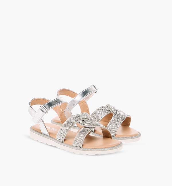 Shop Juniors Embellished Flat Sandals with Hook and Loop Closure Online Splash Saudi