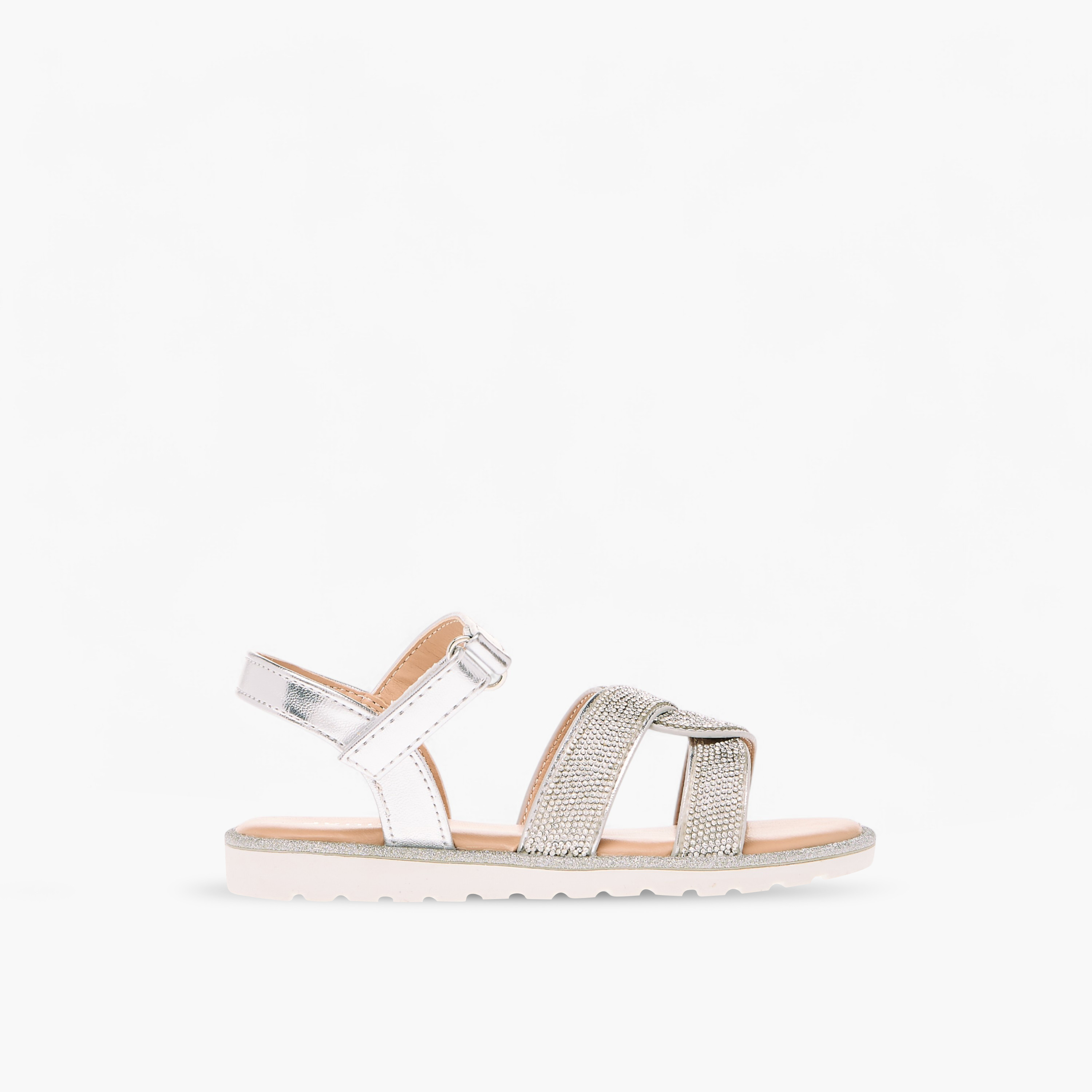 Juniors Embellished Flat Sandals with Hook and Loop Closure-girls-shoes-sandals-image-3