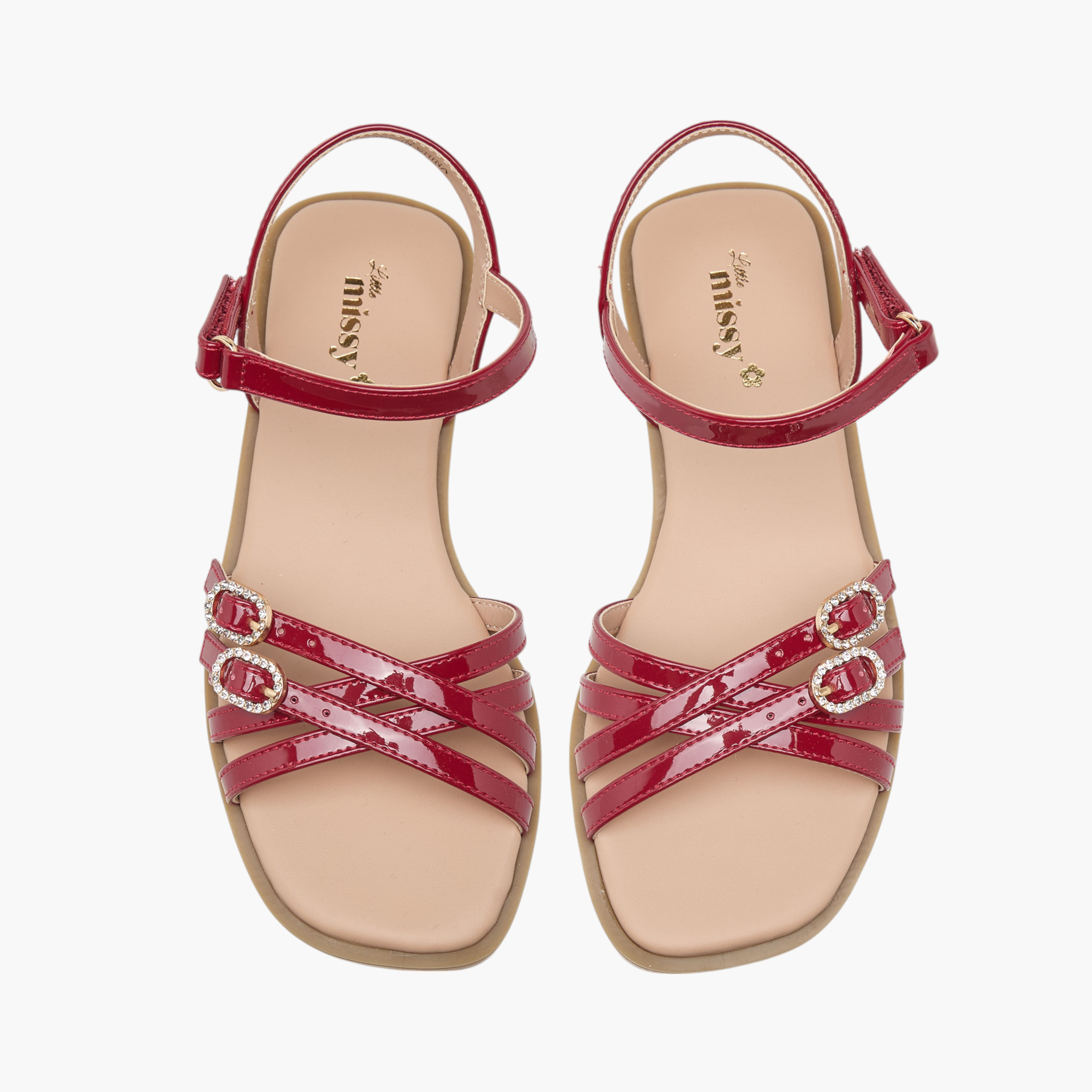 Little Missy Buckle Detail Flat Sandals with Hook and Loop Closure-girls-shoes-sandals-image-1