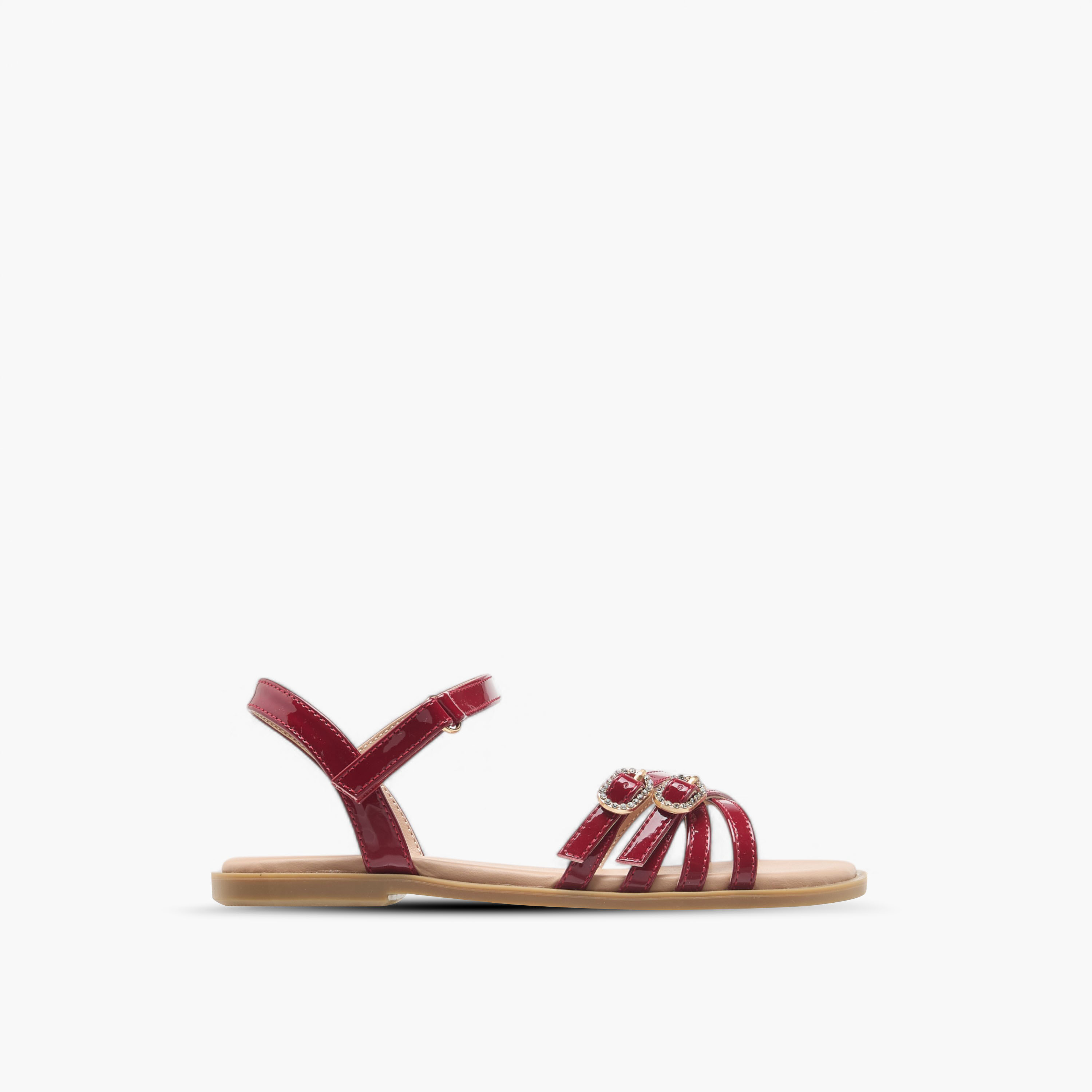 Little Missy Buckle Detail Flat Sandals with Hook and Loop Closure-girls-shoes-sandals-image-2