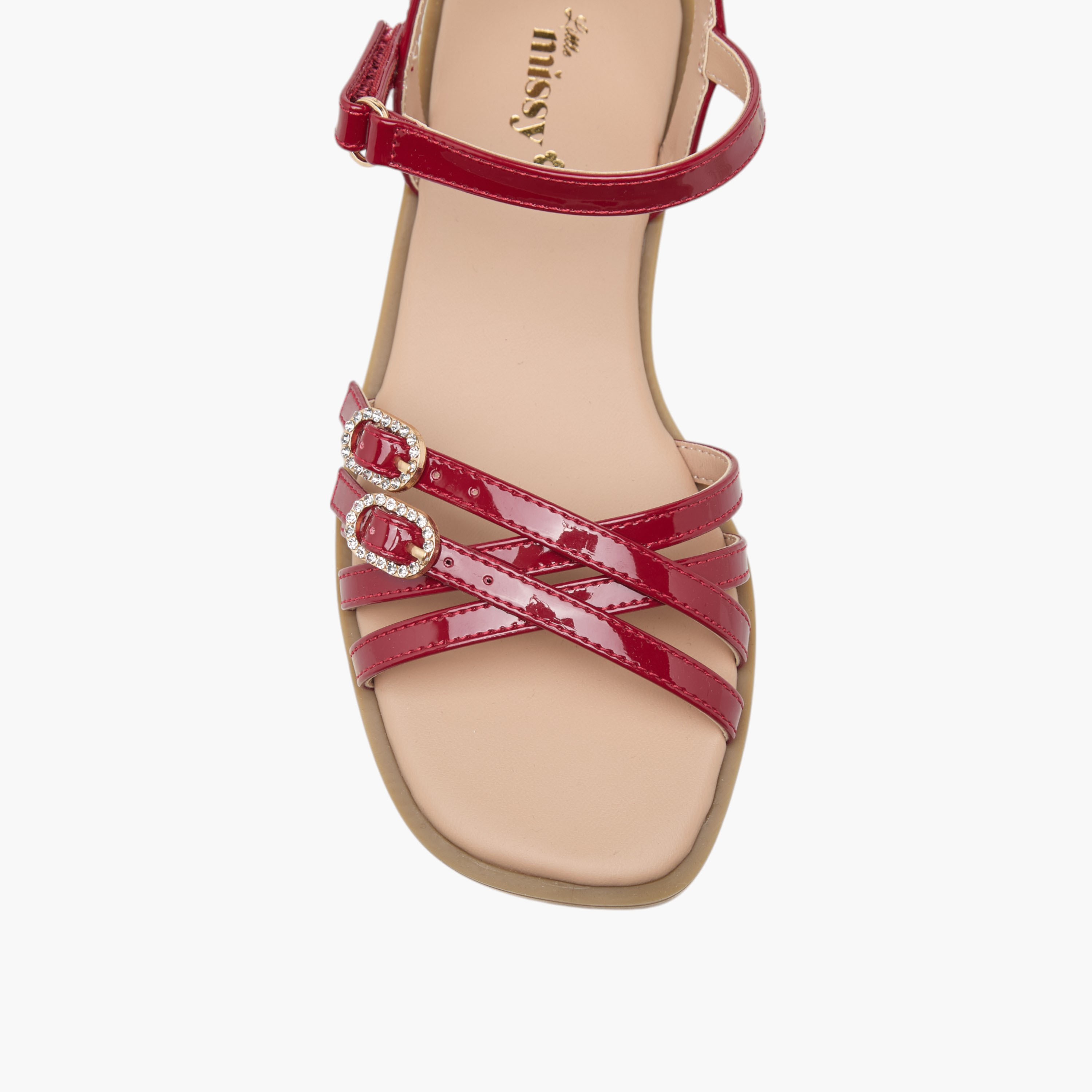 Little Missy Buckle Detail Flat Sandals with Hook and Loop Closure-girls-shoes-sandals-image-3