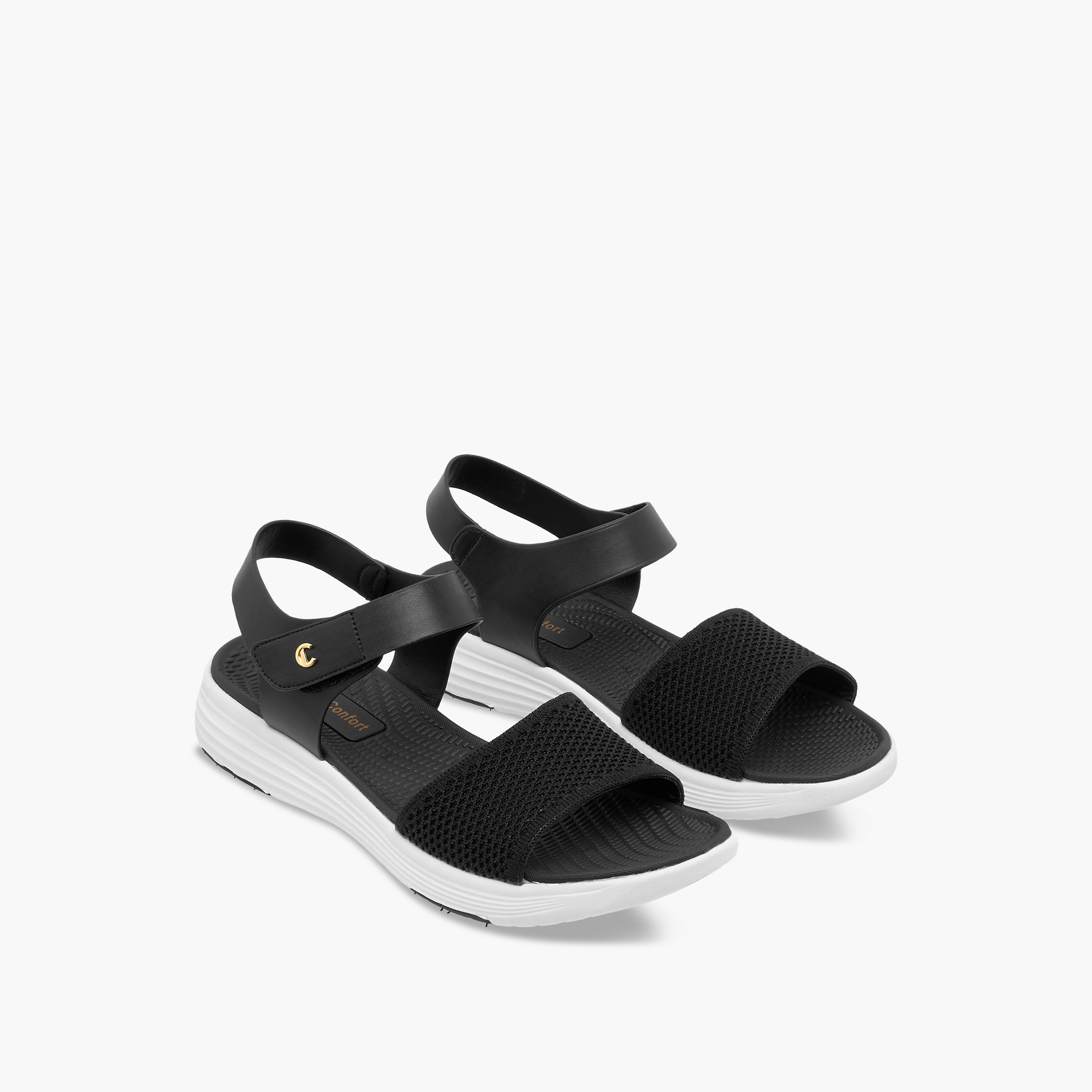 Le Confort Textured Strap Comfort Sandals with Hook and Loop Closure-women-shoes-flats-sandals-image-1