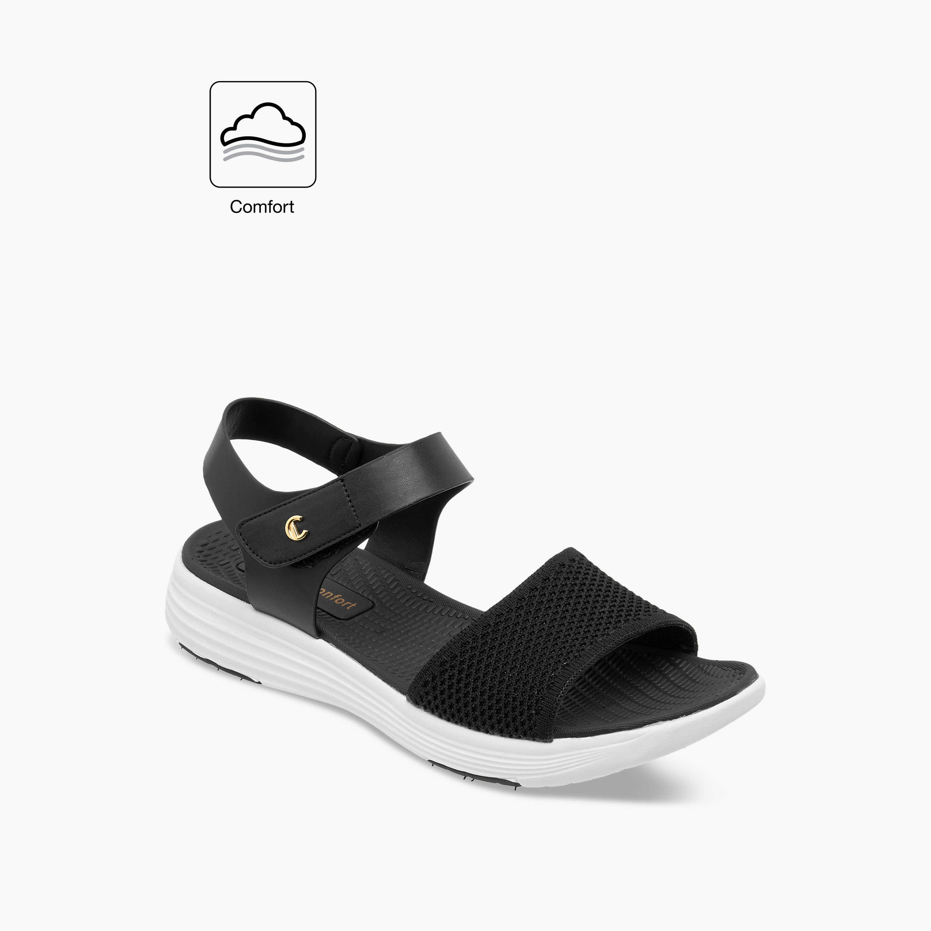 Le Confort Textured Strap Comfort Sandals with Hook and Loop Closure-women-shoes-flats-sandals-image-2