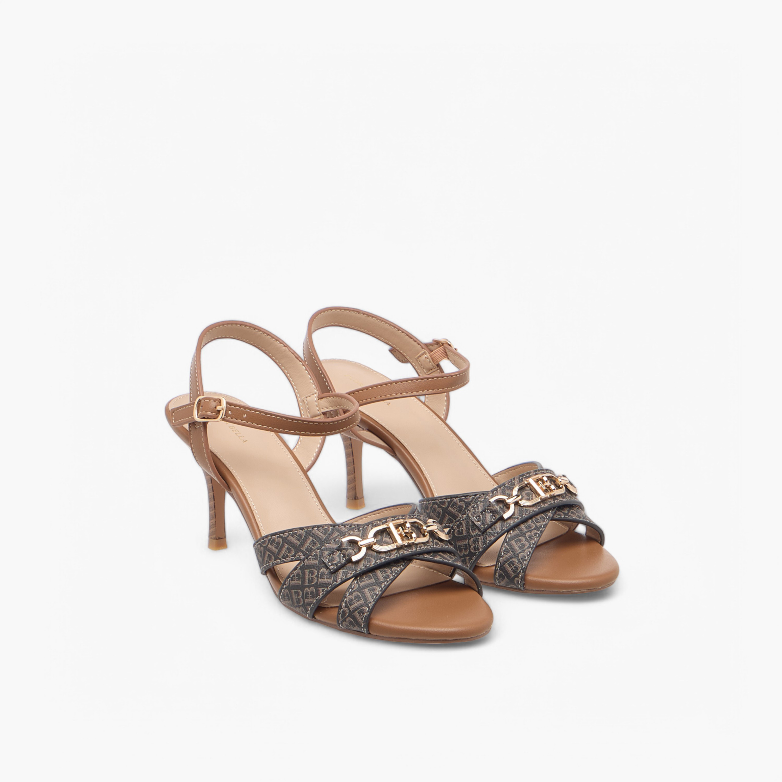 Flora Bella Monogram Print Sandals with Stiletto Heels and Buckle Closure-women-shoes-sandals-heeled-image-1