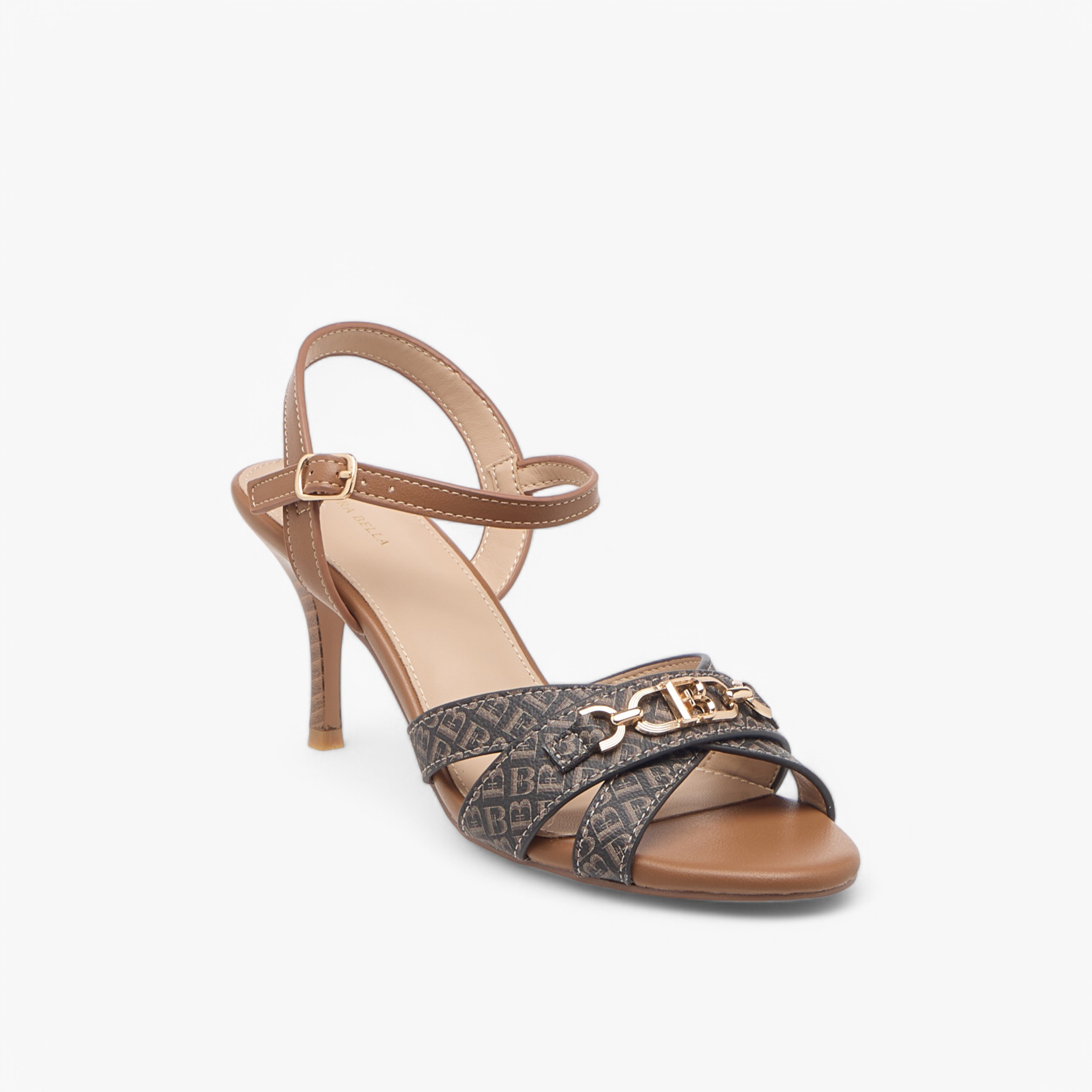 Flora Bella Monogram Print Sandals with Stiletto Heels and Buckle Closure-women-shoes-sandals-heeled-image-2