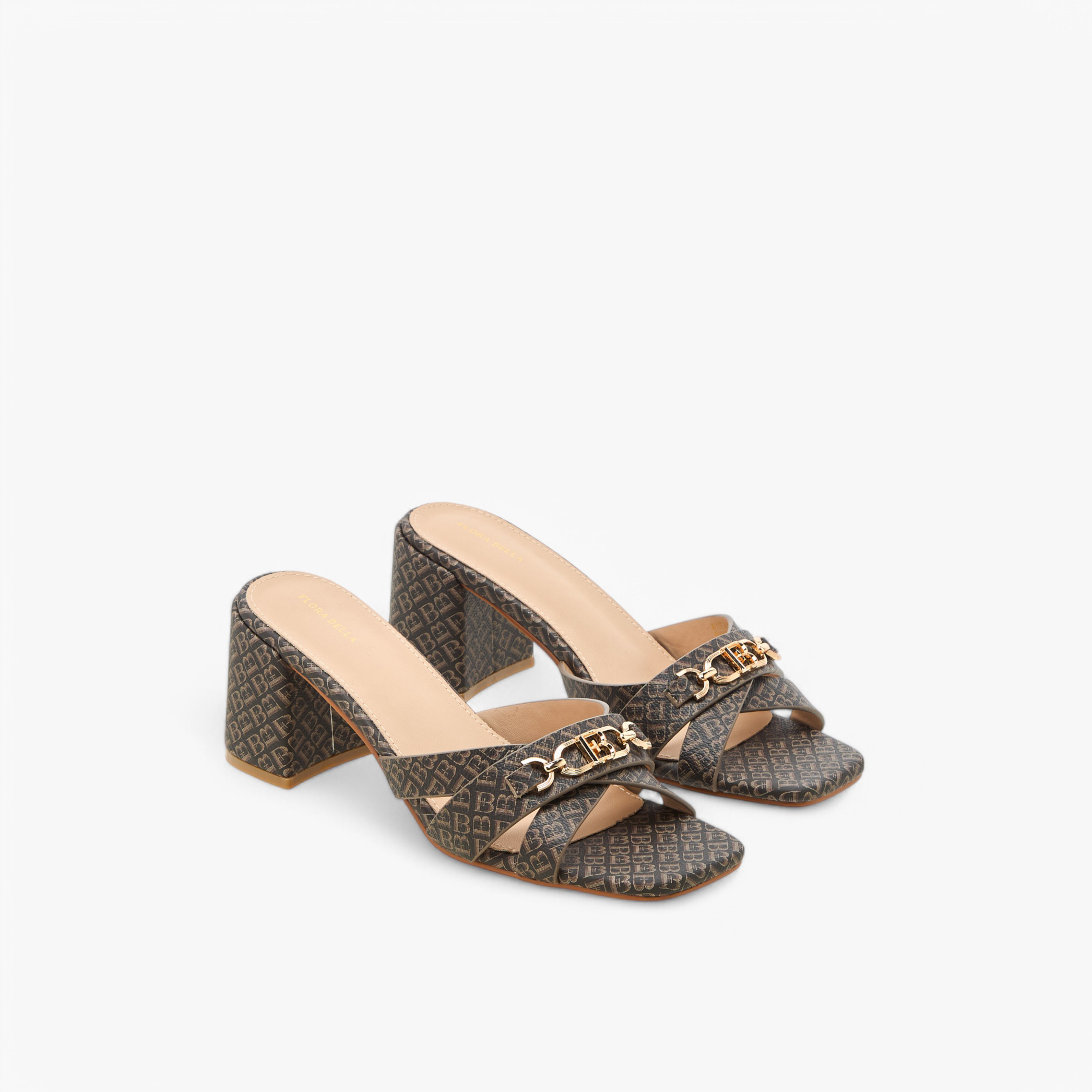 Flora Bella Monogram Print Cross Strap Sandals with Block Heels-women-shoes-sandals-heeled-image-1
