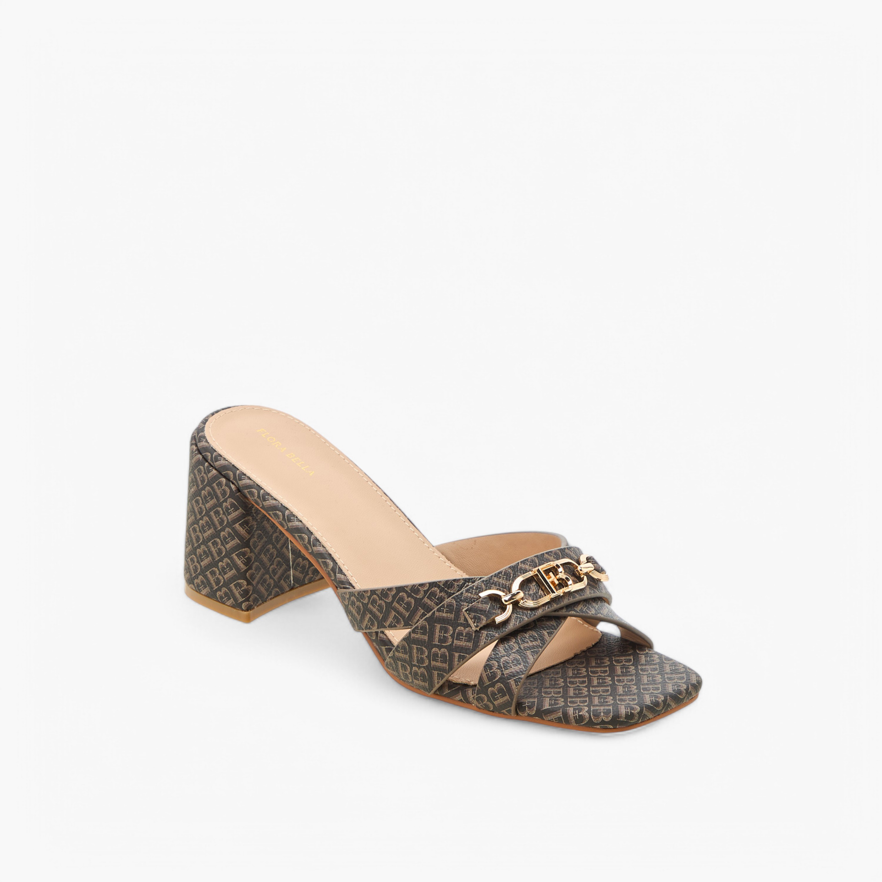 Flora Bella Monogram Print Cross Strap Sandals with Block Heels-women-shoes-sandals-heeled-image-2