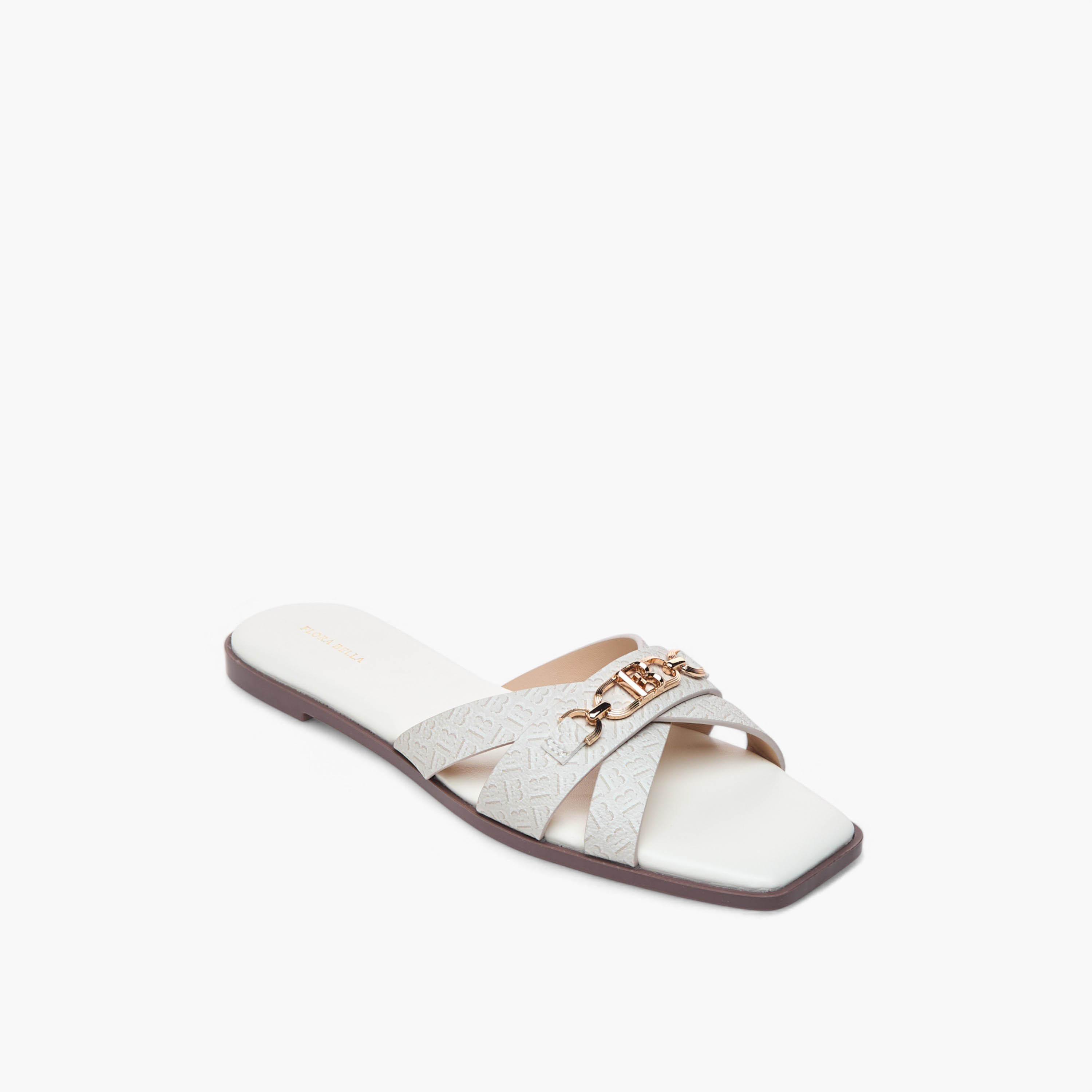 Flora Bella Monogram Print Cross Strap Slip-On Flat Sandals-women-shoes-flats-sandals-image-2
