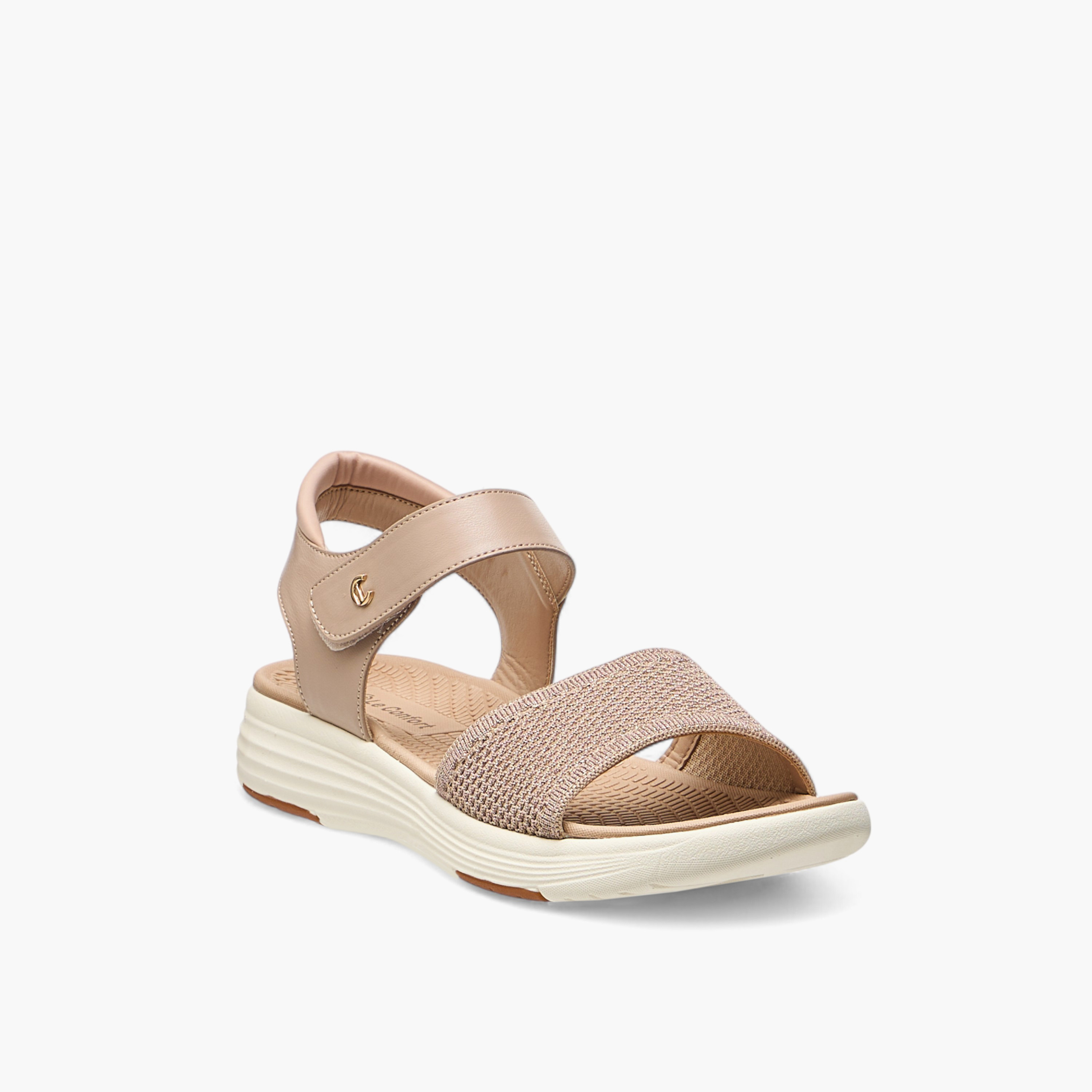 Le Confort Textured Comfort Sandals with Hook and Loop Closure-women-shoes-flats-sandals-image-2