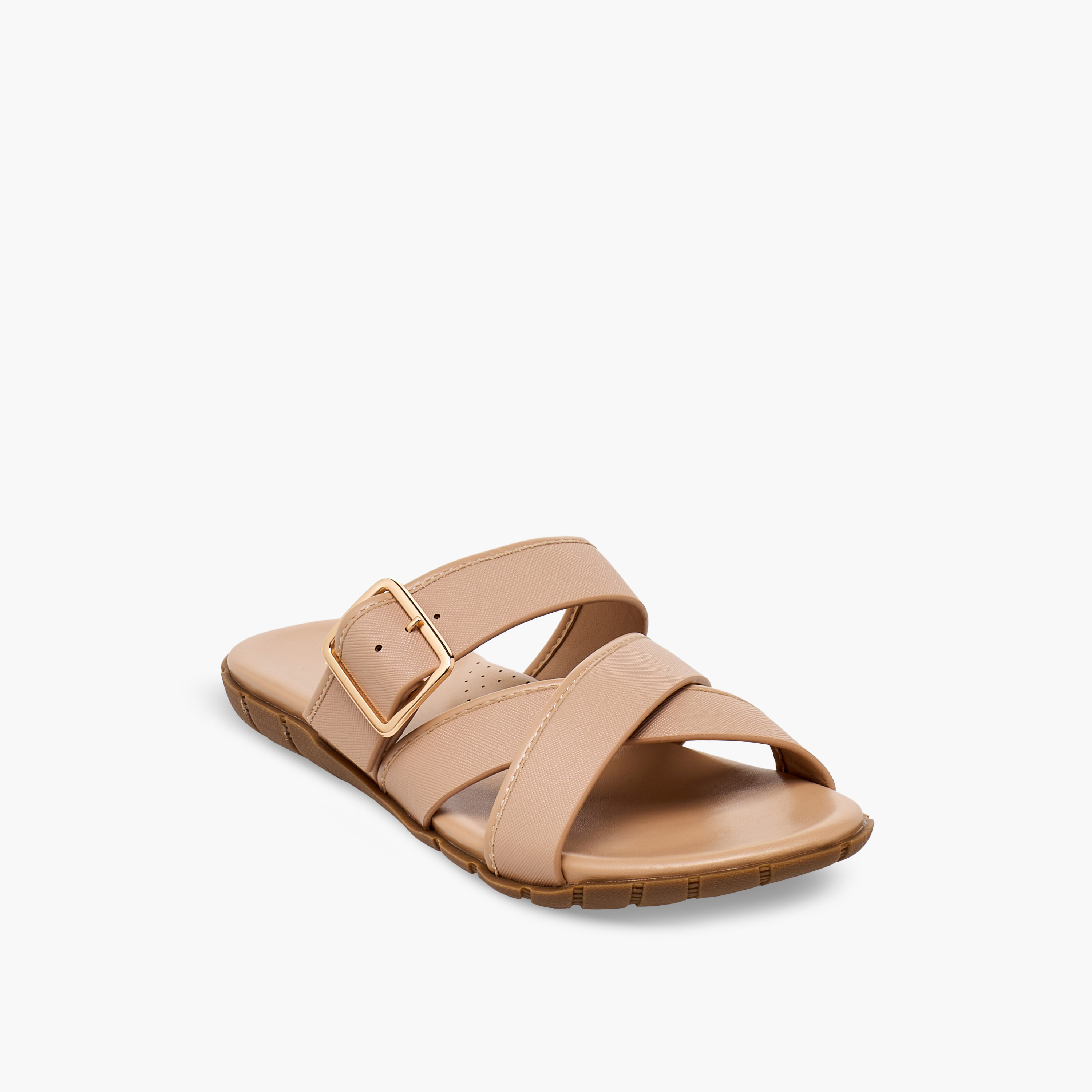 صندل بأحزمة متقاطعة وزينة إبزيم للنساء من فلورا بيلا-women-shoes-flats-sandals-image-10