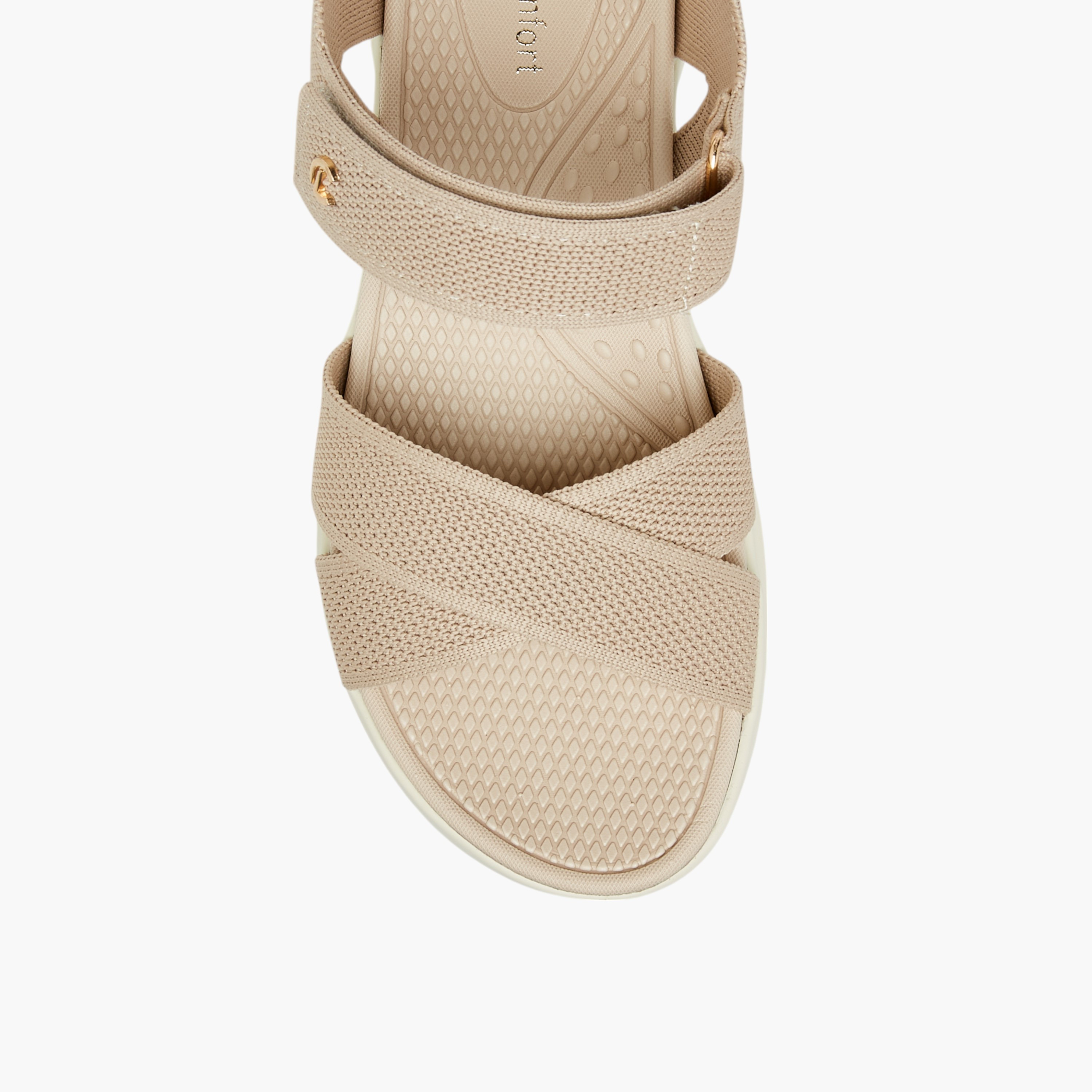 Le Confort Textured Cross Strap Sandals with Hook and Loop Closure-women-shoes-sandals-heeled-image-3
