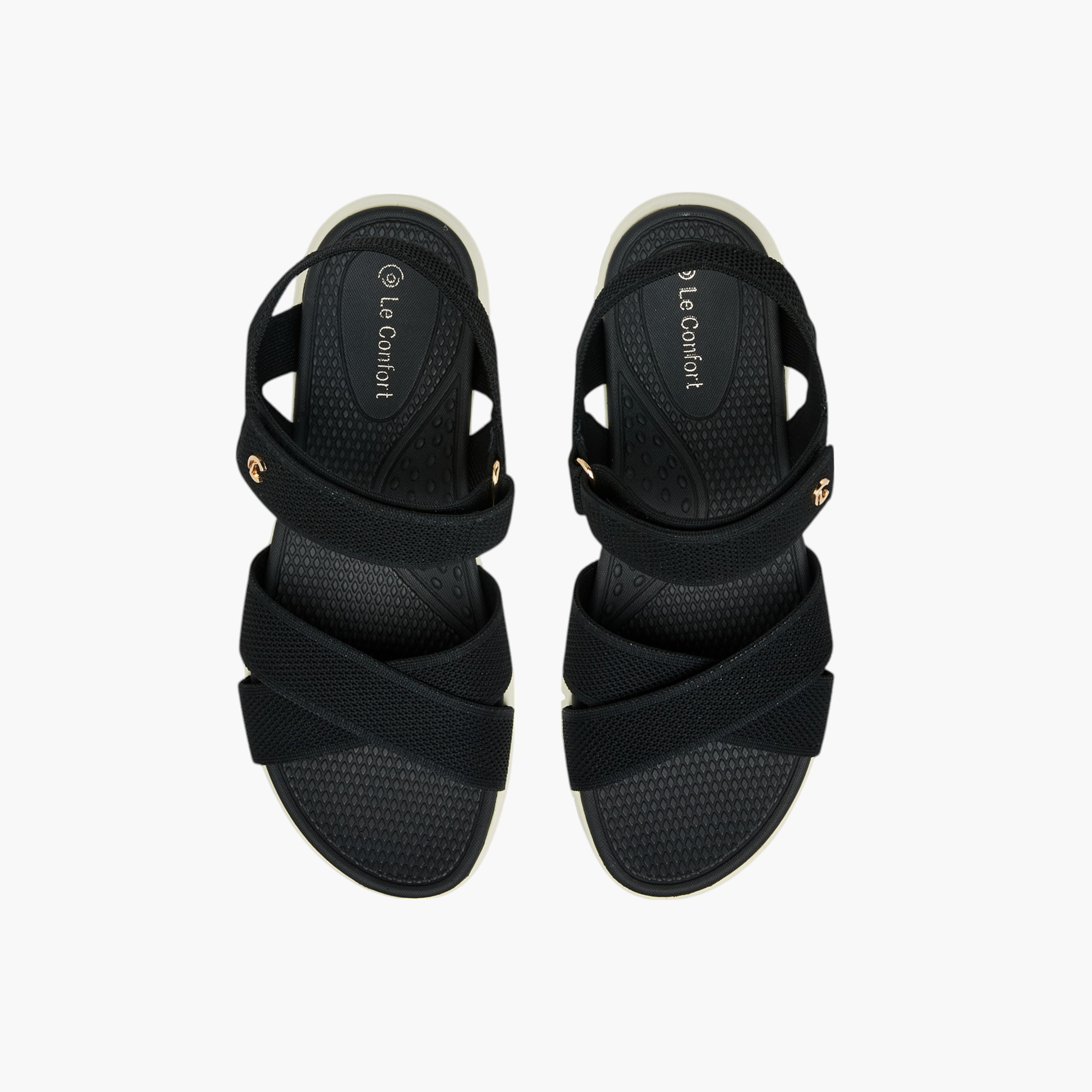 Le Confort Textured Cross Strap Sandals with Hook and Loop Closure-women-shoes-sandals-heeled-image-1