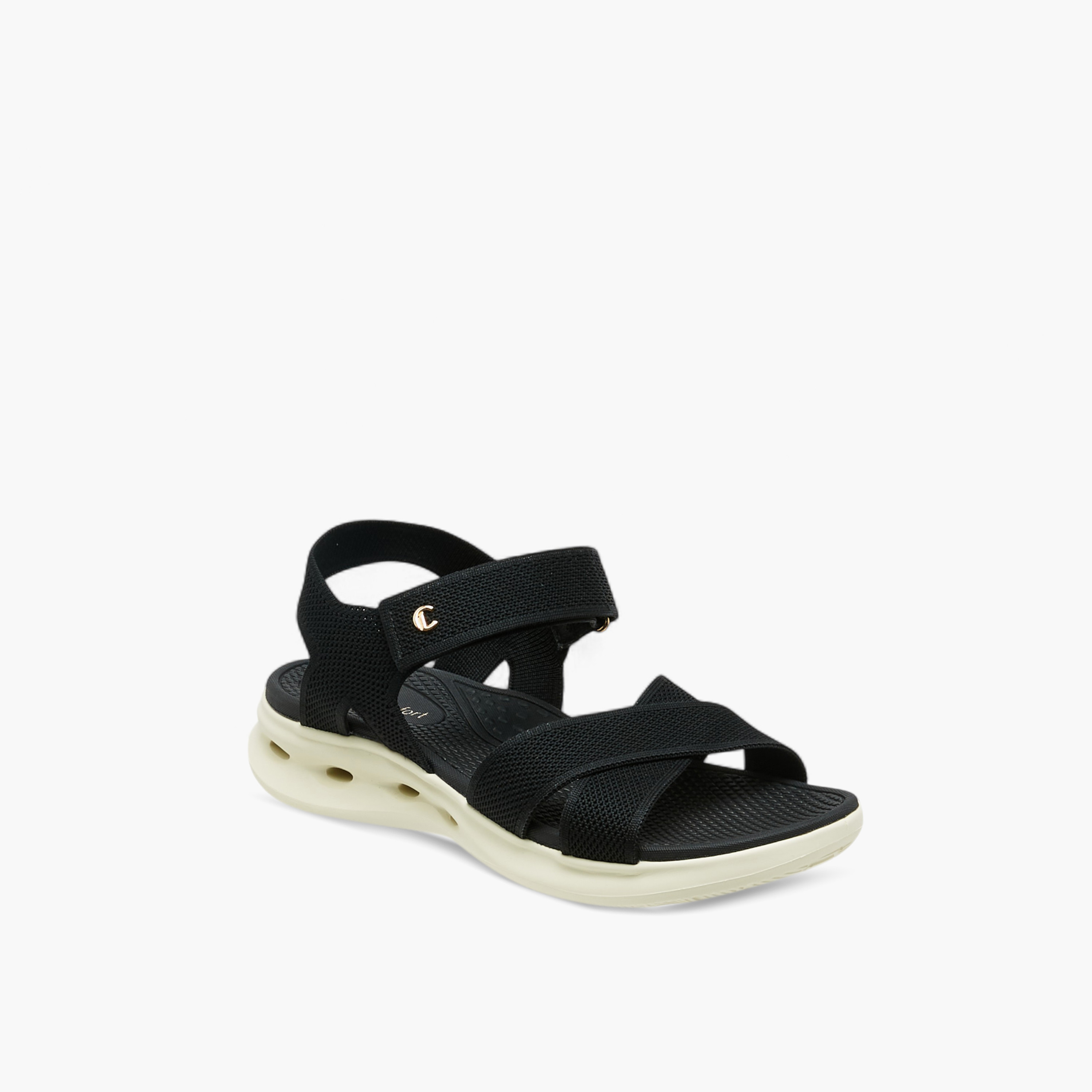صندل بارز الملمس بحزام متقاطع وشريط إغلاق لاصق من لو كونفورت-women-shoes-sandals-heeled-image-7