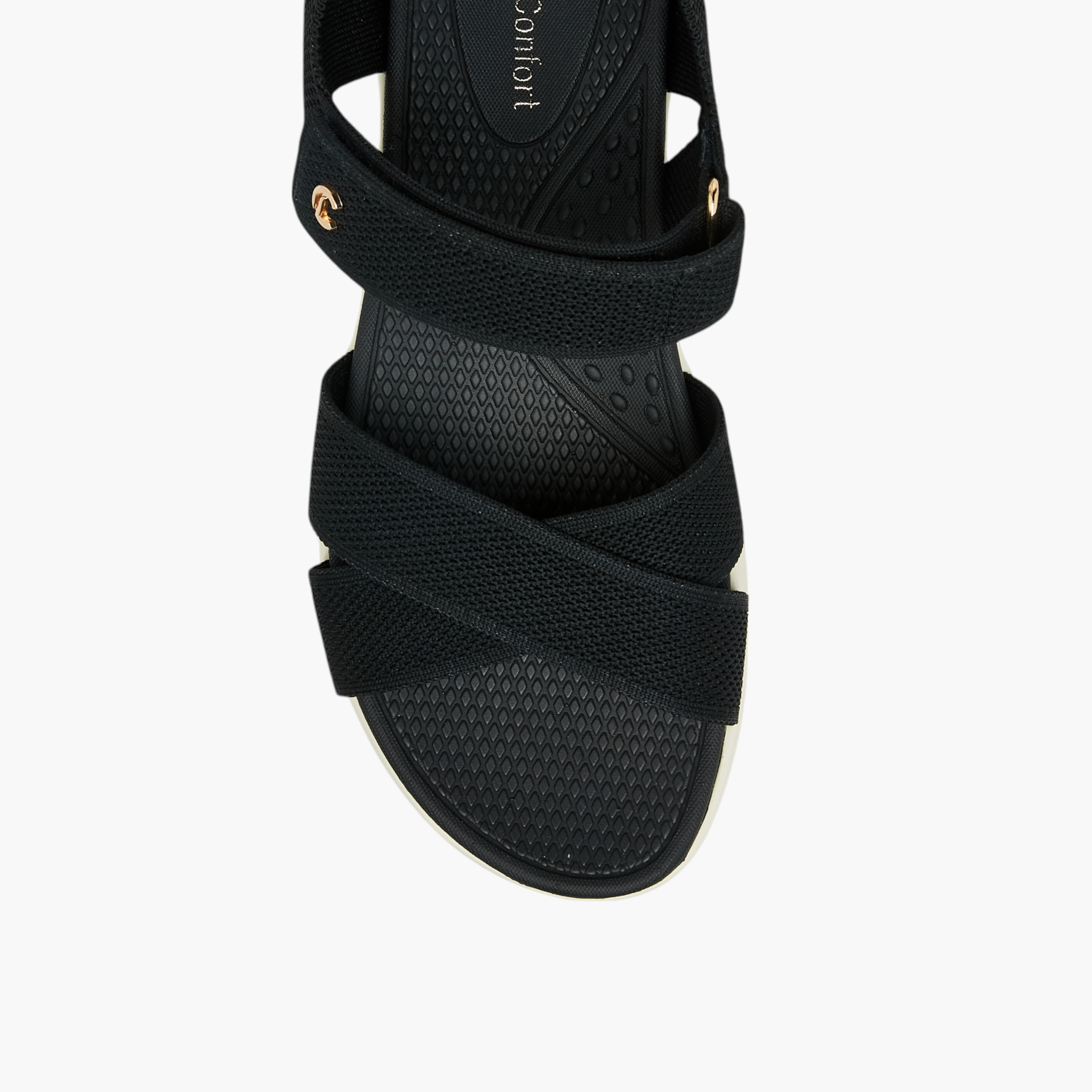 Le Confort Textured Cross Strap Sandals with Hook and Loop Closure-women-shoes-sandals-heeled-image-4