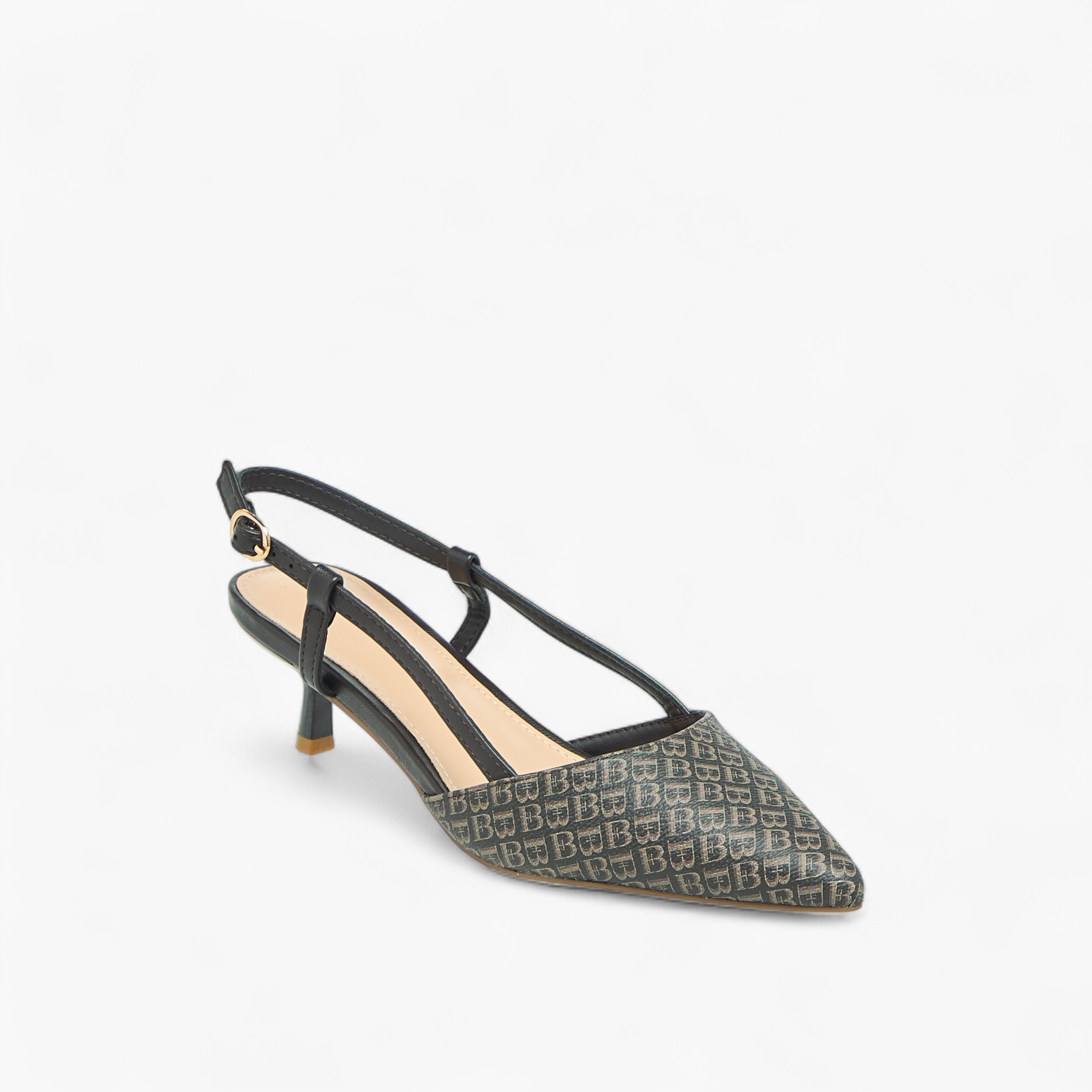 Flora Bella Monogram Print Pointed Toe Shoes with Kitten Heels and Buckle Closure-women-shoes-heels-image-2