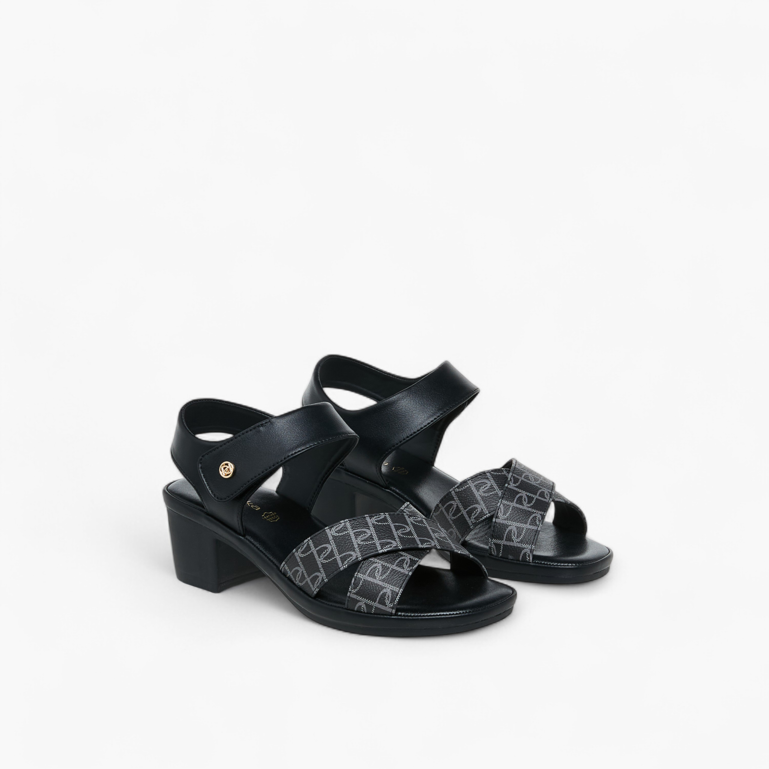 Paprika Monogram Print Sandals with Block Heels-women-shoes-sandals-heeled-image-1