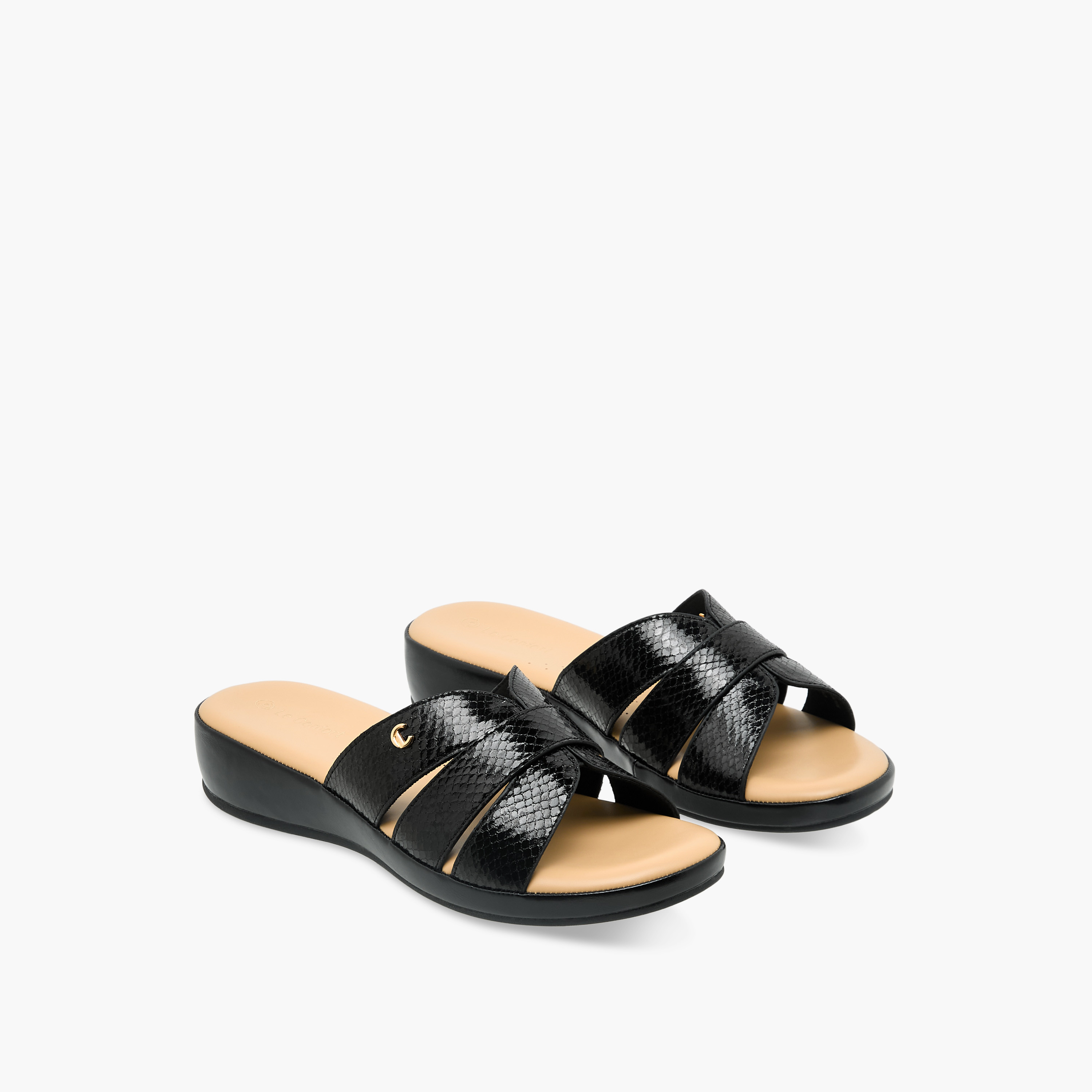 Le Confort Women Textured Cross Strap Sandals-women-shoes-sandals-heeled-image-1