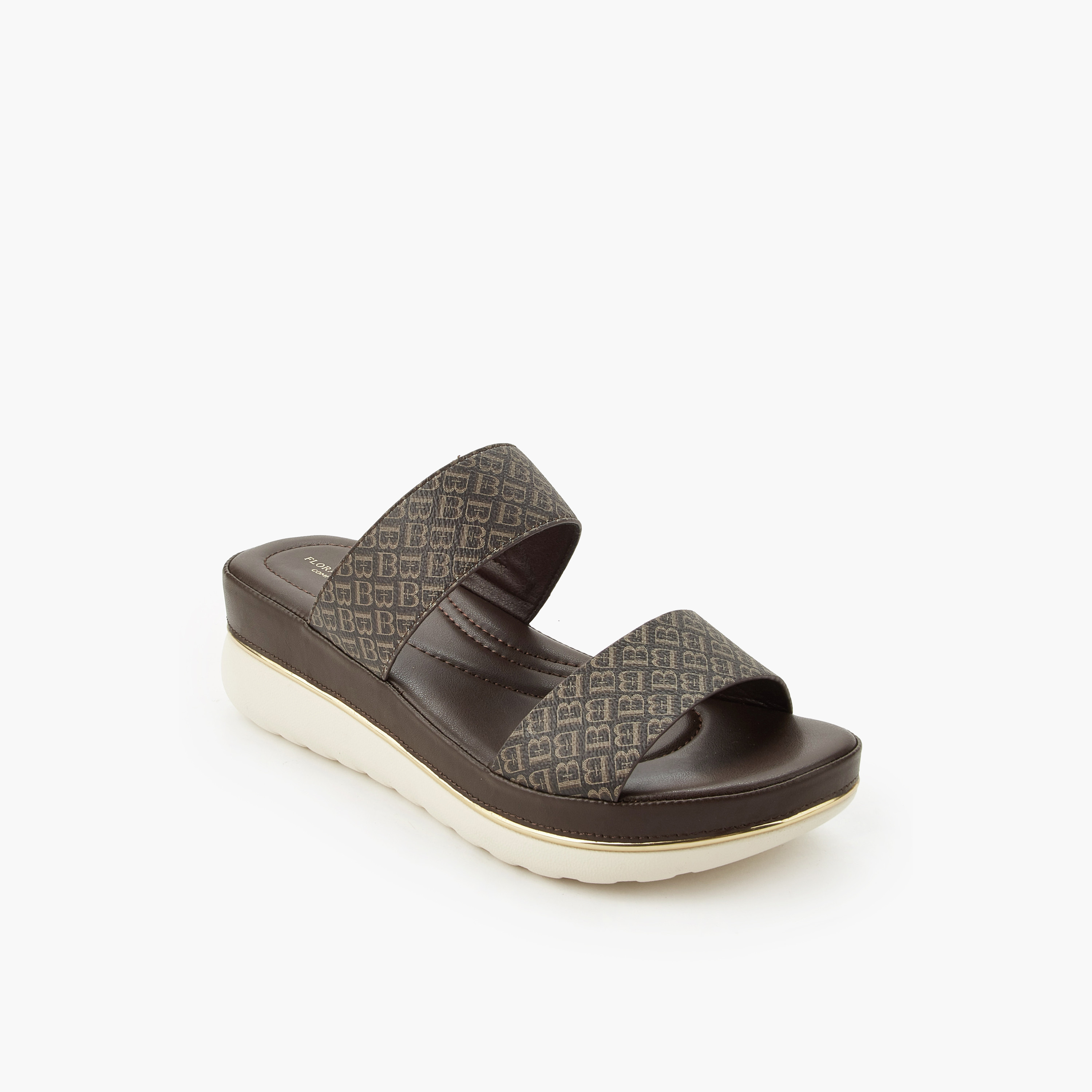 صندل بكعب عريض وطبعات مونوجرام للنساء من فلورا بيلا-women-shoes-flats-sandals-image-2