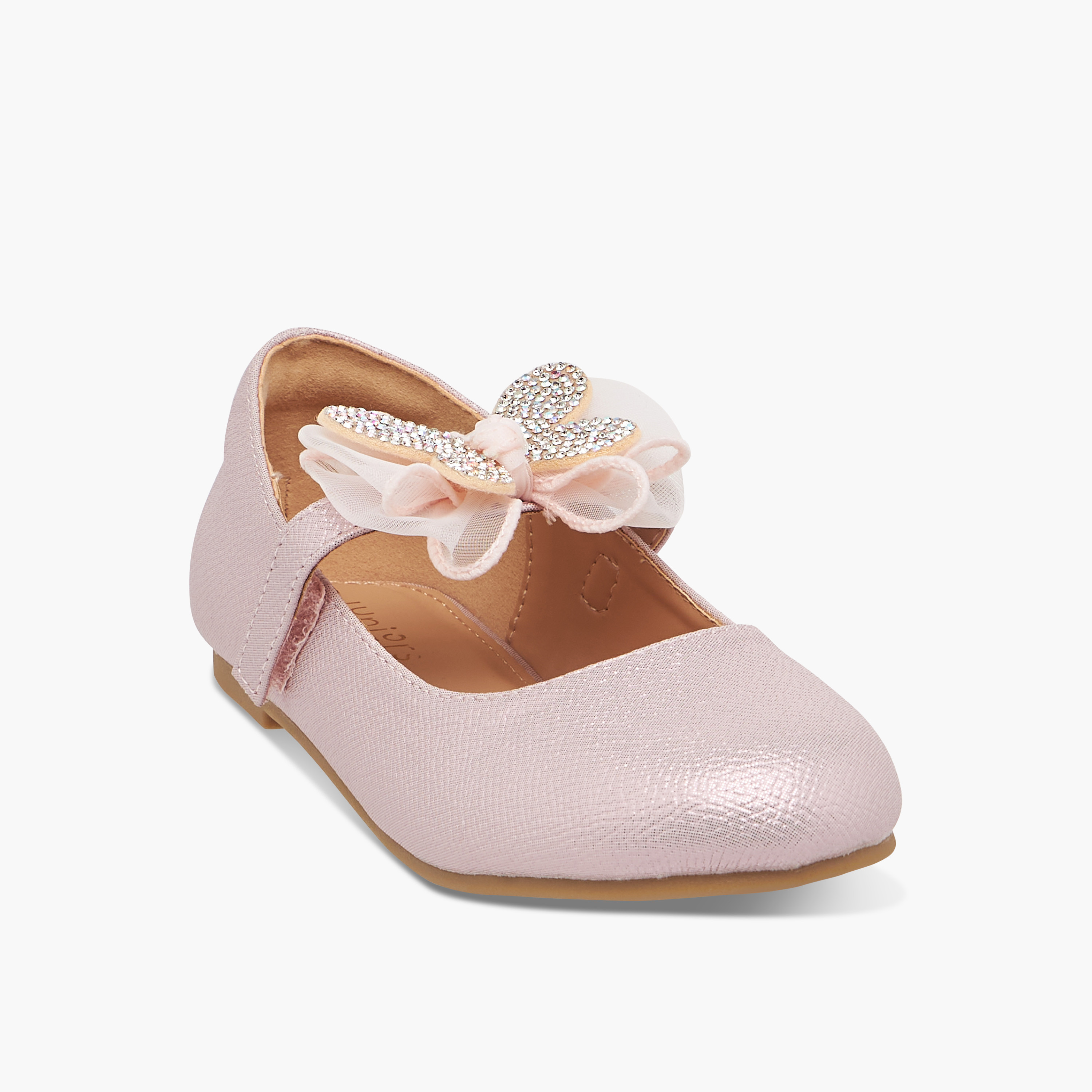 Juniors Butterfly Embellished Ballerina Shoes with Hook and Loop Closure-girls-shoes-maryjanes-image-2