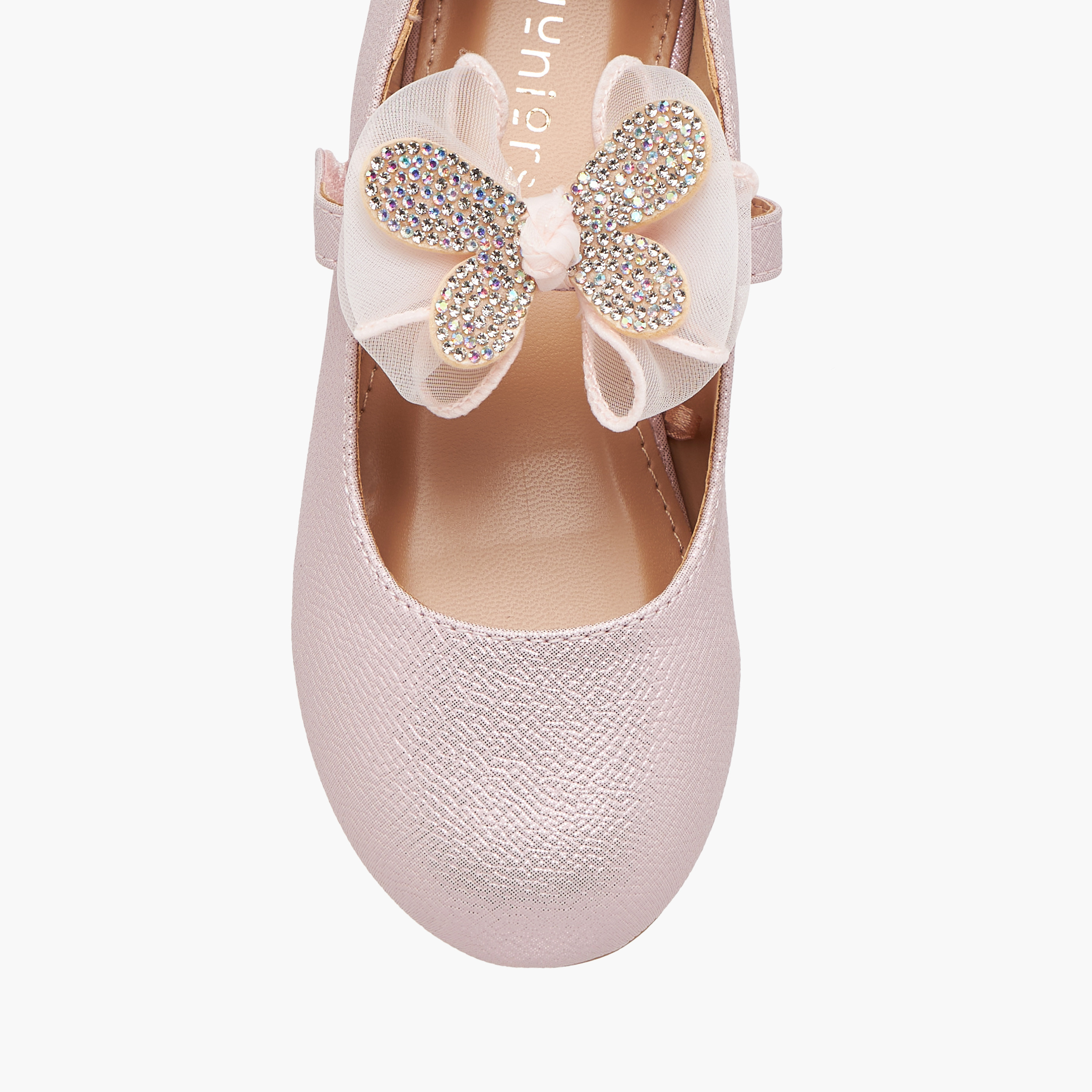 Juniors Butterfly Embellished Ballerina Shoes with Hook and Loop Closure-girls-shoes-maryjanes-image-4