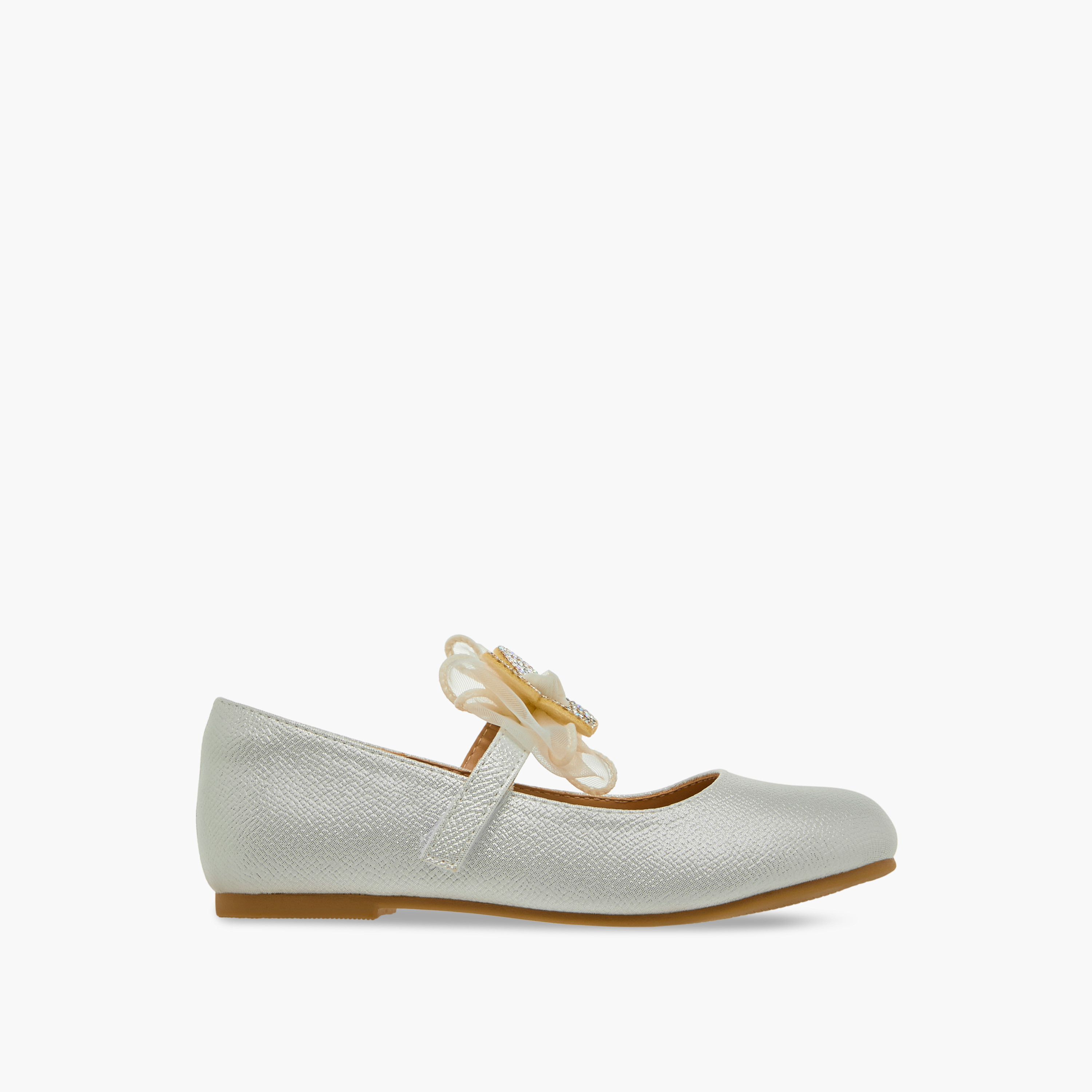 Juniors Butterfly Embellished Ballerina Shoes with Hook and Loop Closure-girls-shoes-maryjanes-image-3