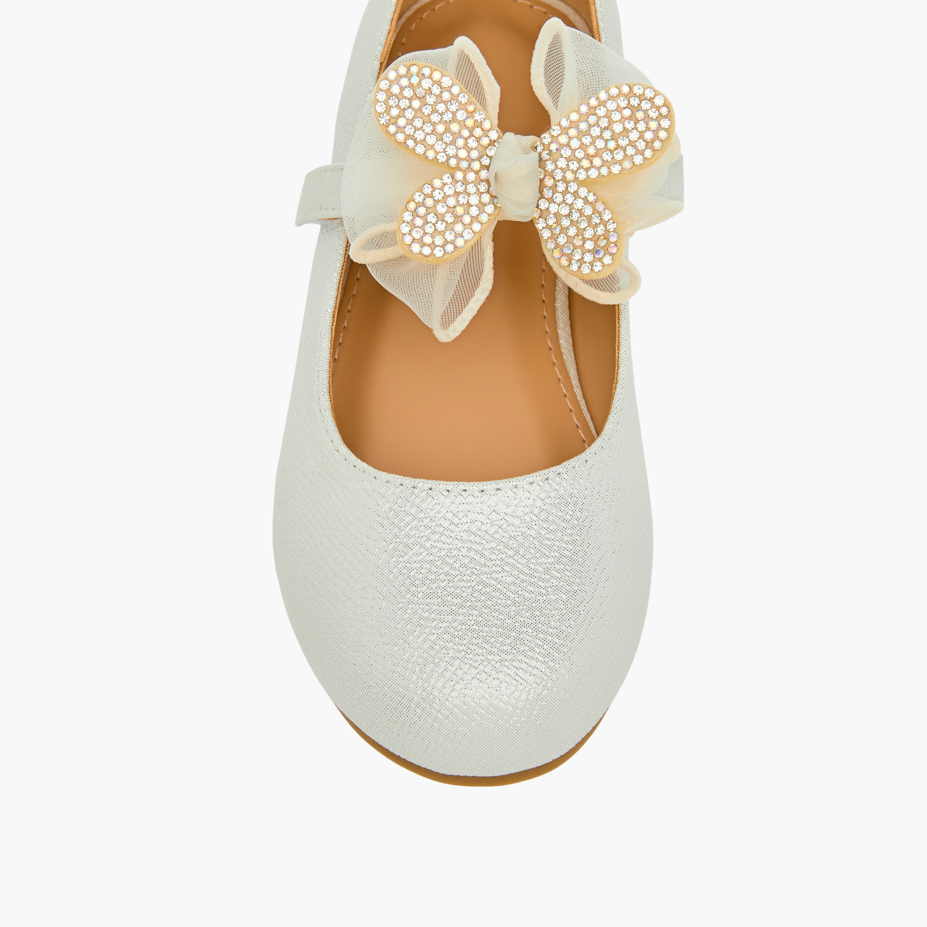 Juniors Butterfly Embellished Ballerina Shoes with Hook and Loop Closure-girls-shoes-maryjanes-image-4