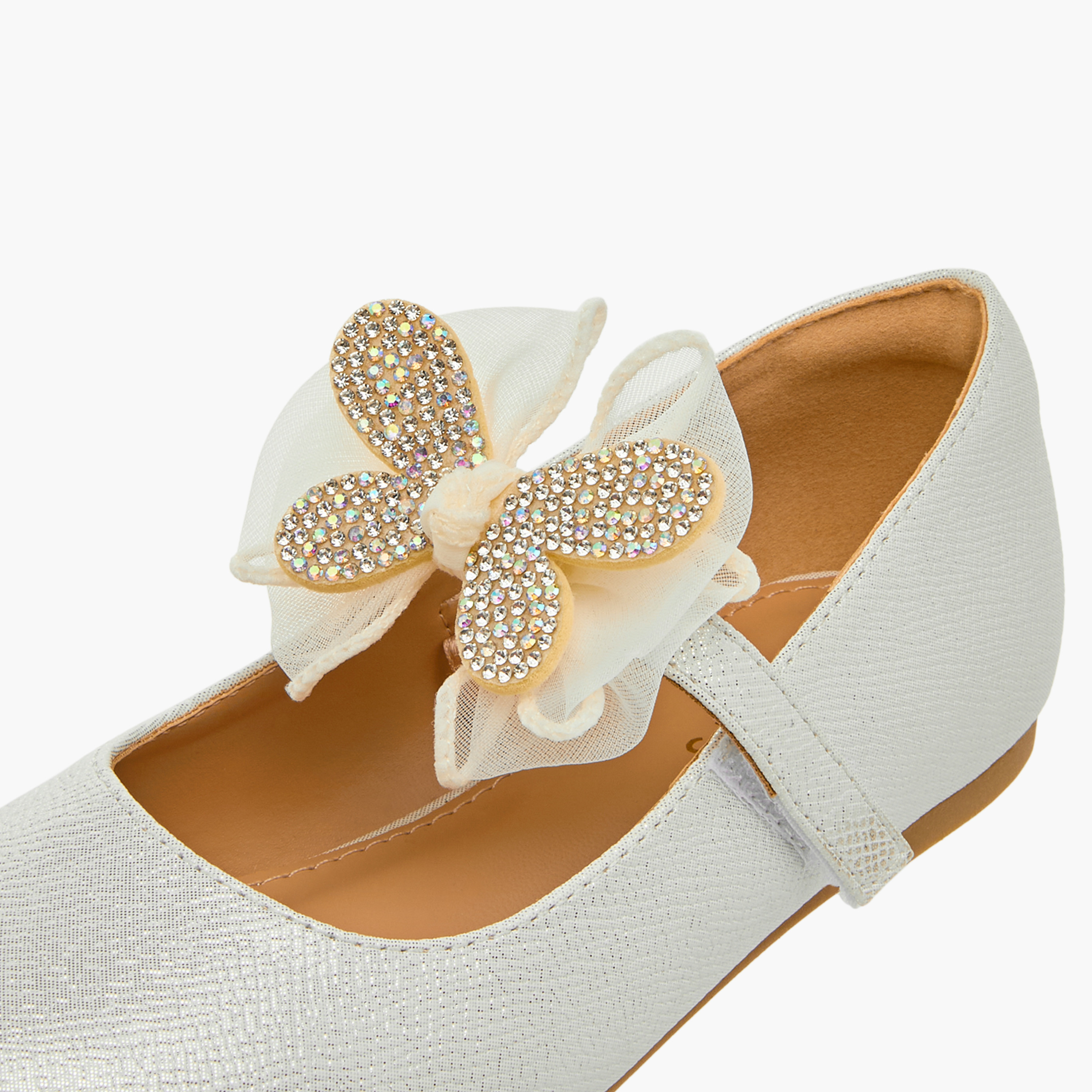 Juniors Butterfly Embellished Ballerina Shoes with Hook and Loop Closure-girls-shoes-maryjanes-image-6