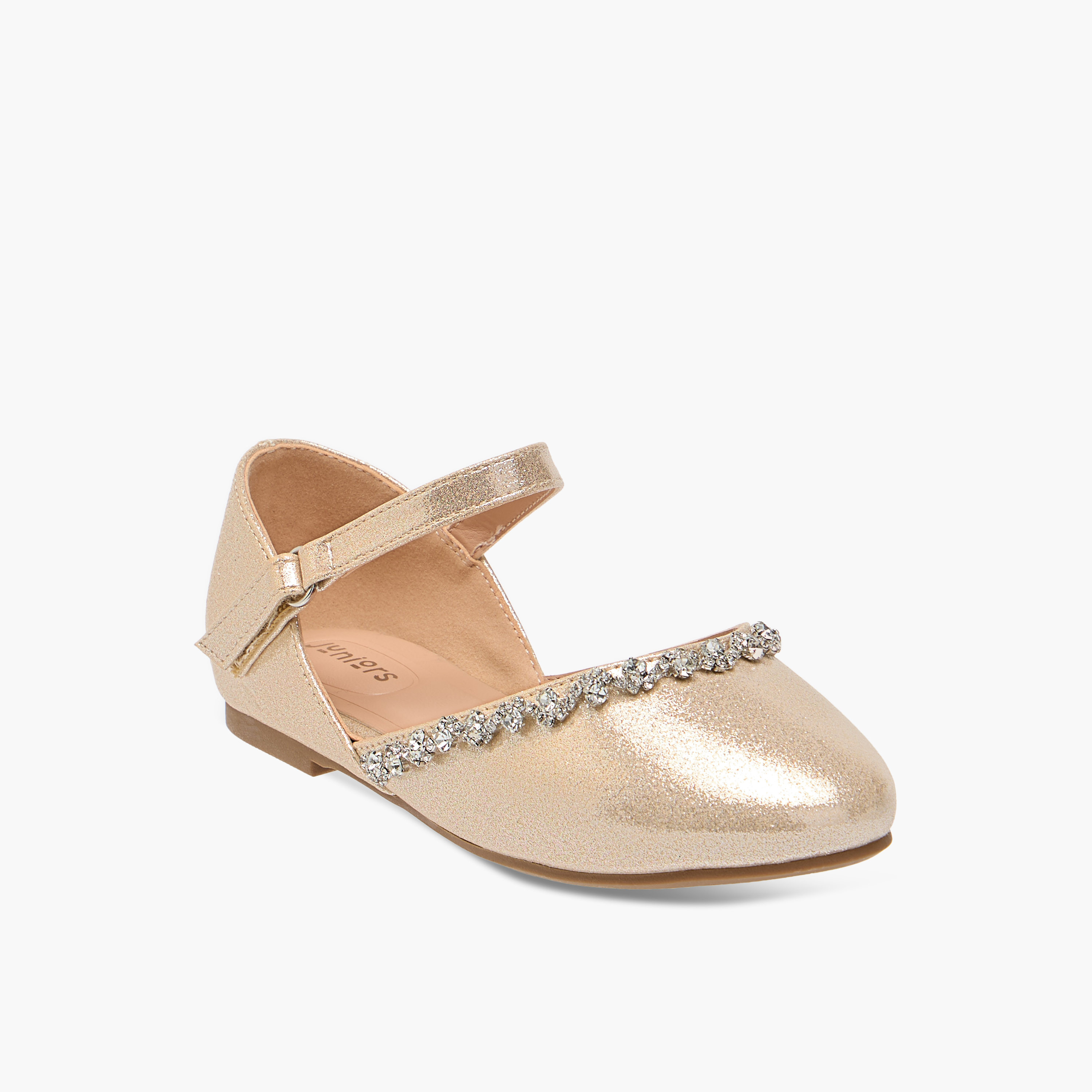 Juniors Embellished Closed Toe Shoes with Hook and Loop Closure-girls-shoes-ballerinas-image-2