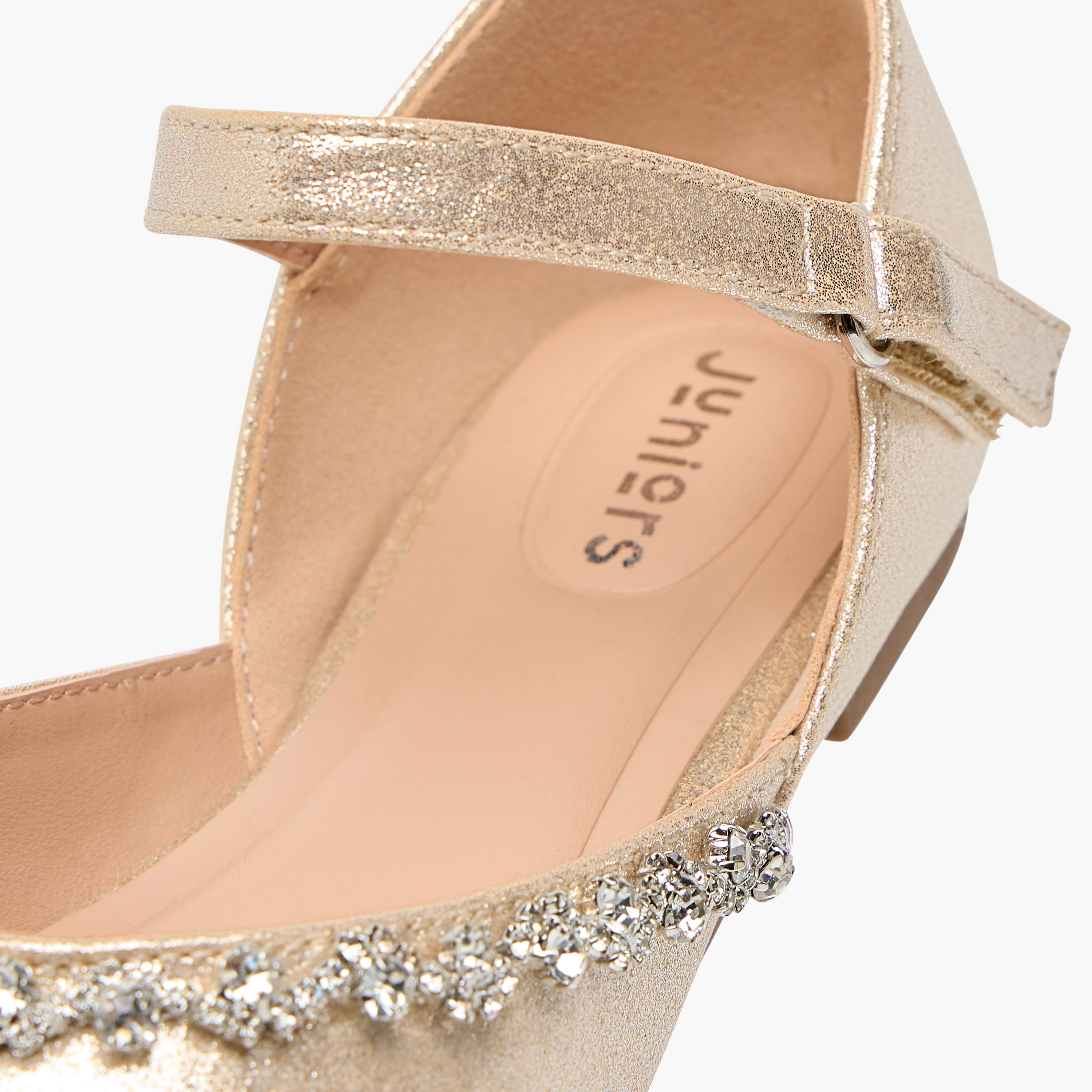 Juniors Embellished Closed Toe Shoes with Hook and Loop Closure-girls-shoes-ballerinas-image-5