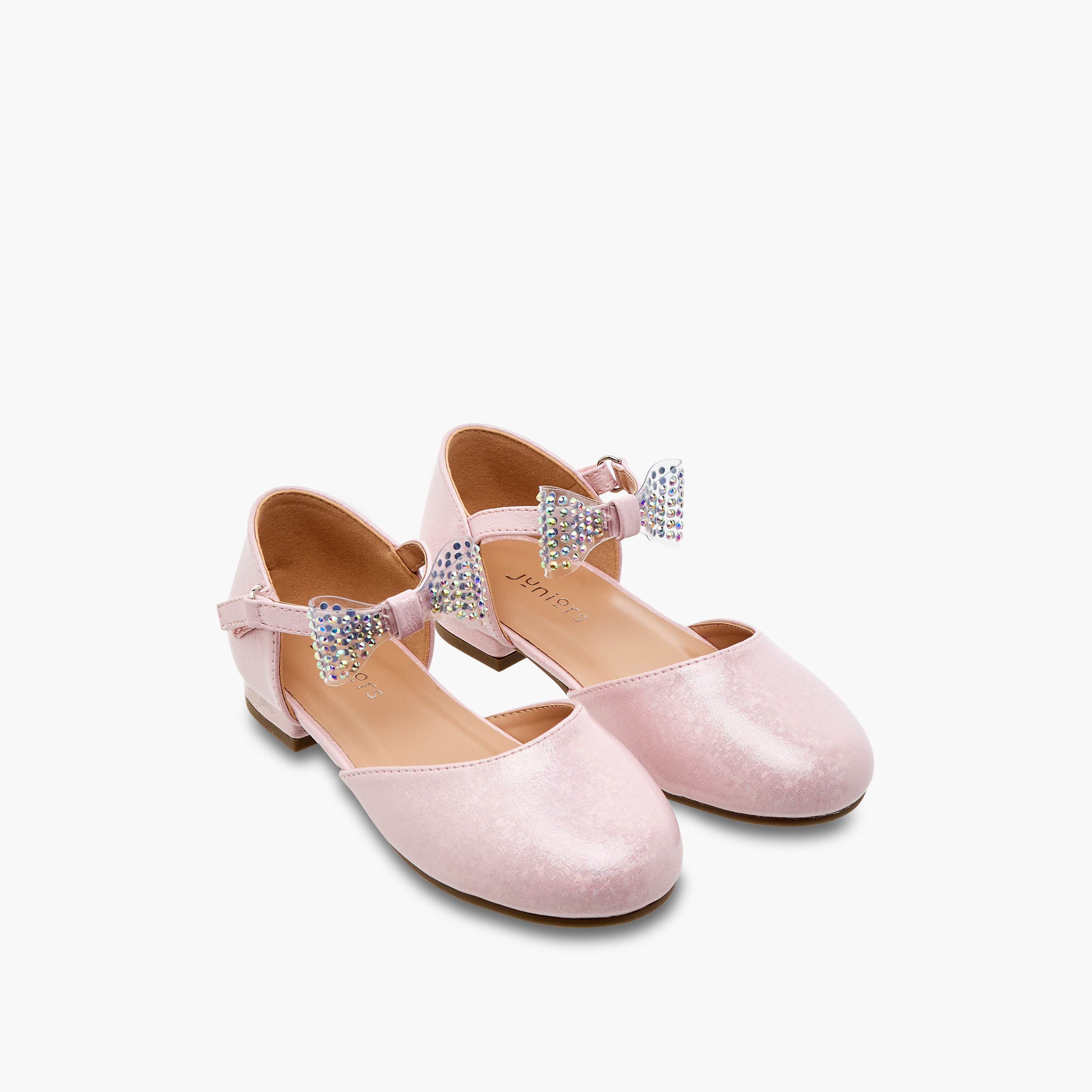 Juniors Bow Embellished Ballerina Shoes with Hook and Loop Closure-girls-shoes-sandals-image-1