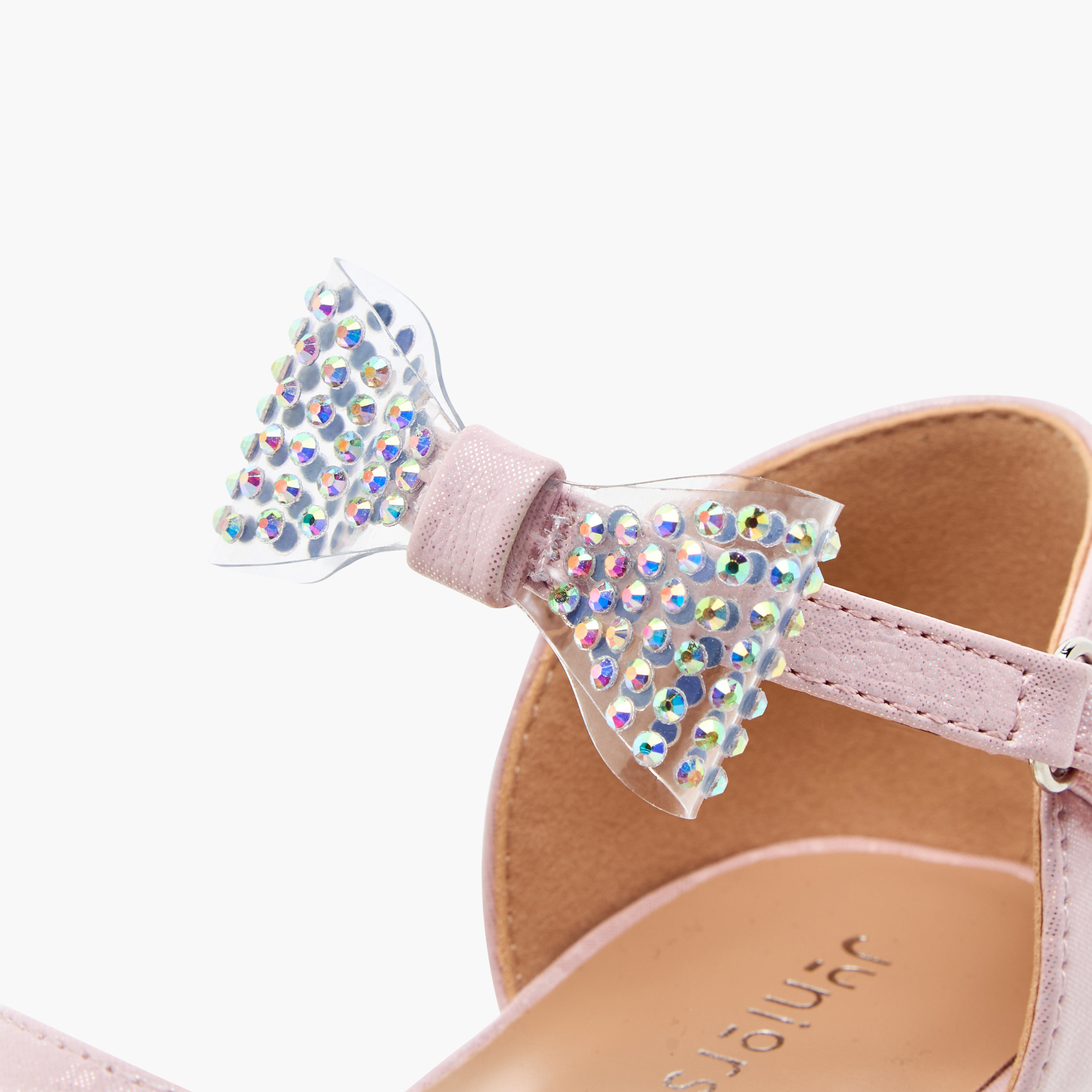 حذاء باليرينا بشريط إغلاق لاصق وفيونكة مزينة من جونيورز-girls-shoes-sandals-image-6