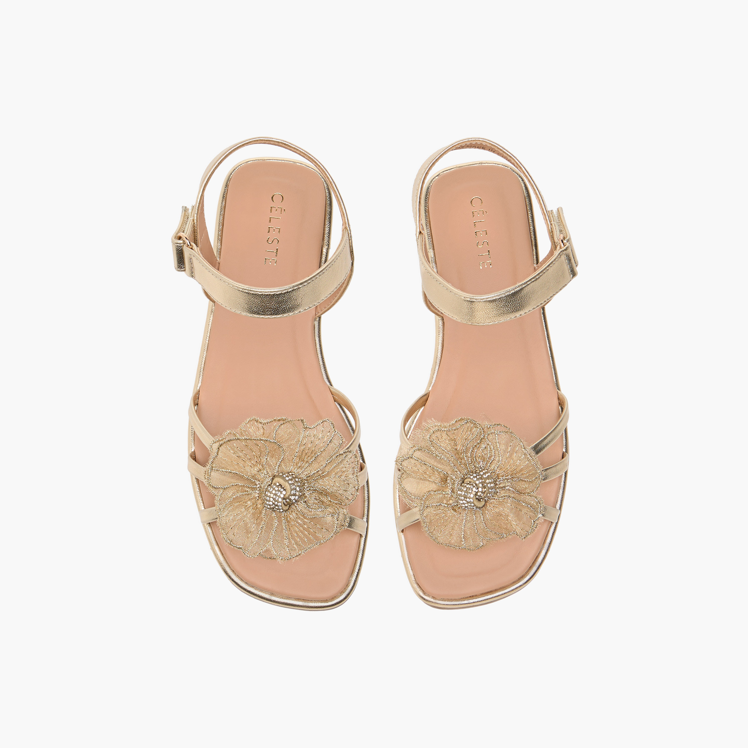 Celeste Girls' Flower Applique Sandals with Hook and Loop Closure-girls-shoes-sandals-image-1