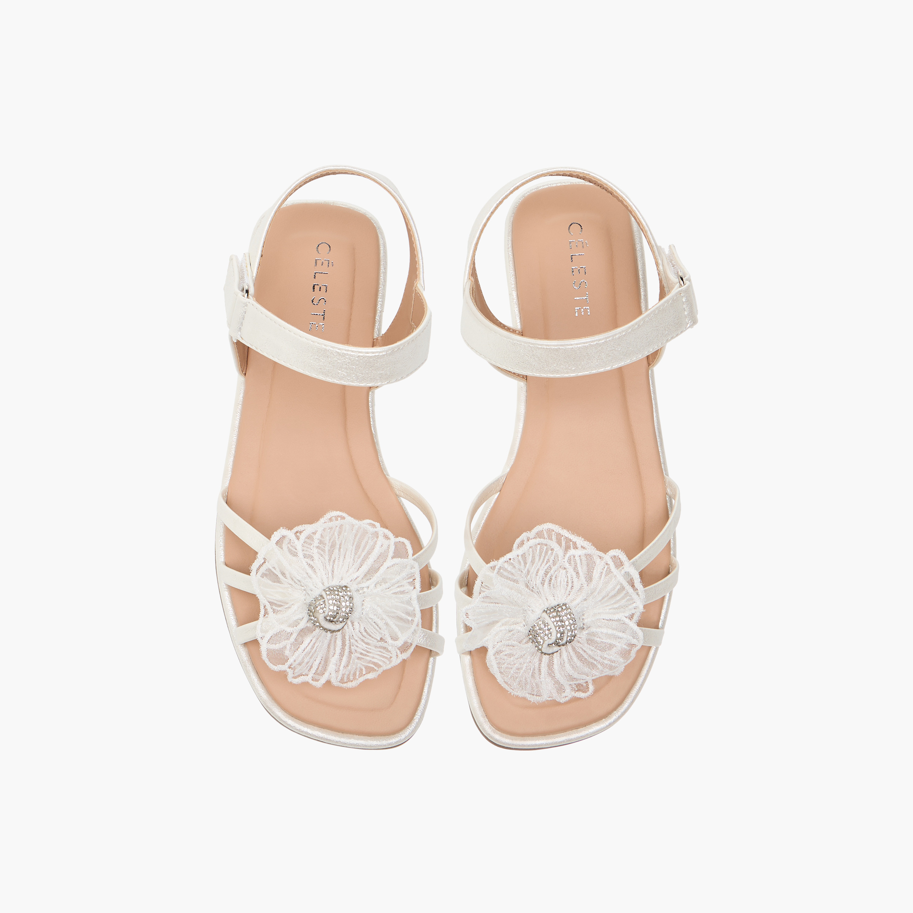 Celeste Girls' Flower Applique Sandals with Hook and Loop Closure-girls-shoes-sandals-image-1