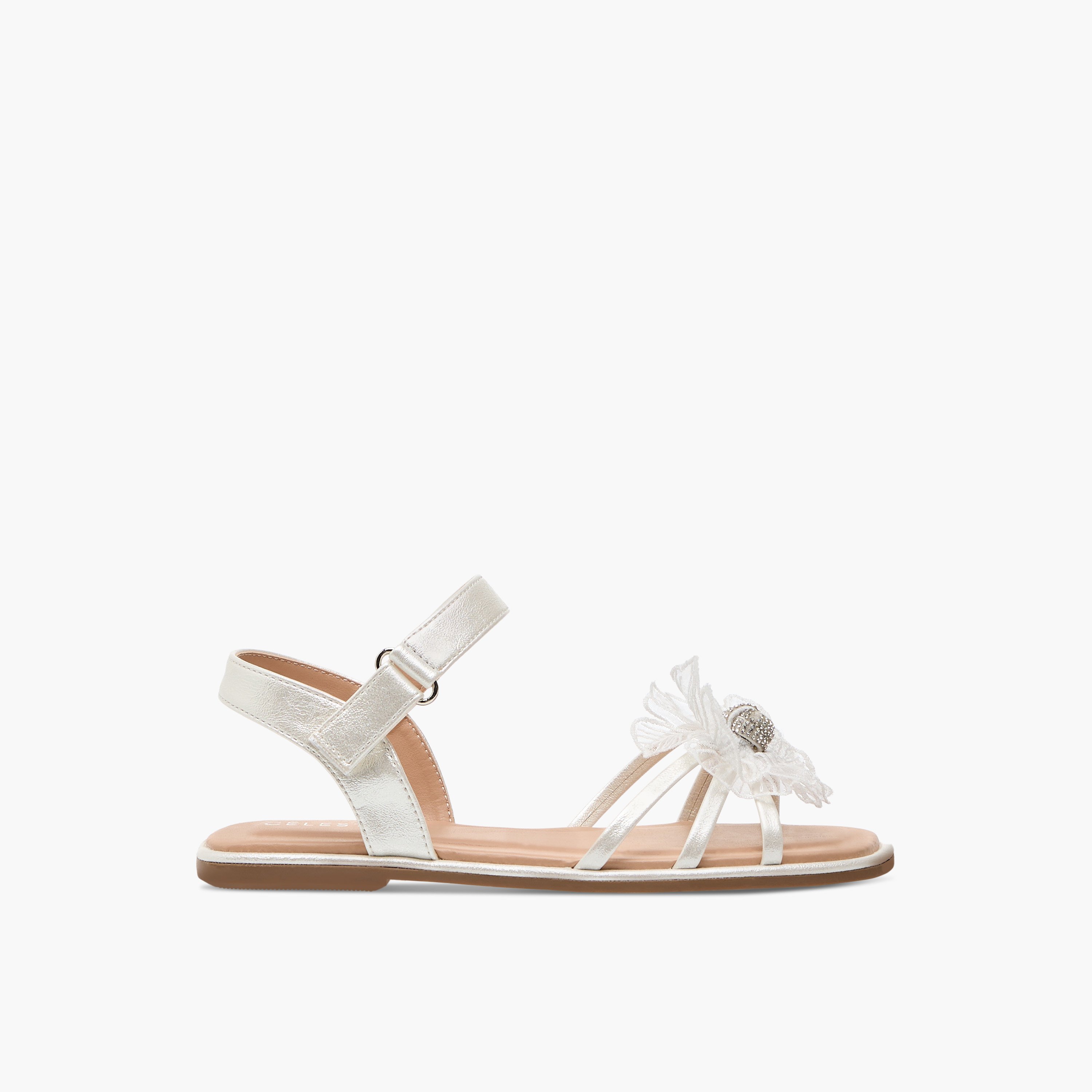 Celeste Girls' Flower Applique Sandals with Hook and Loop Closure-girls-shoes-sandals-image-2