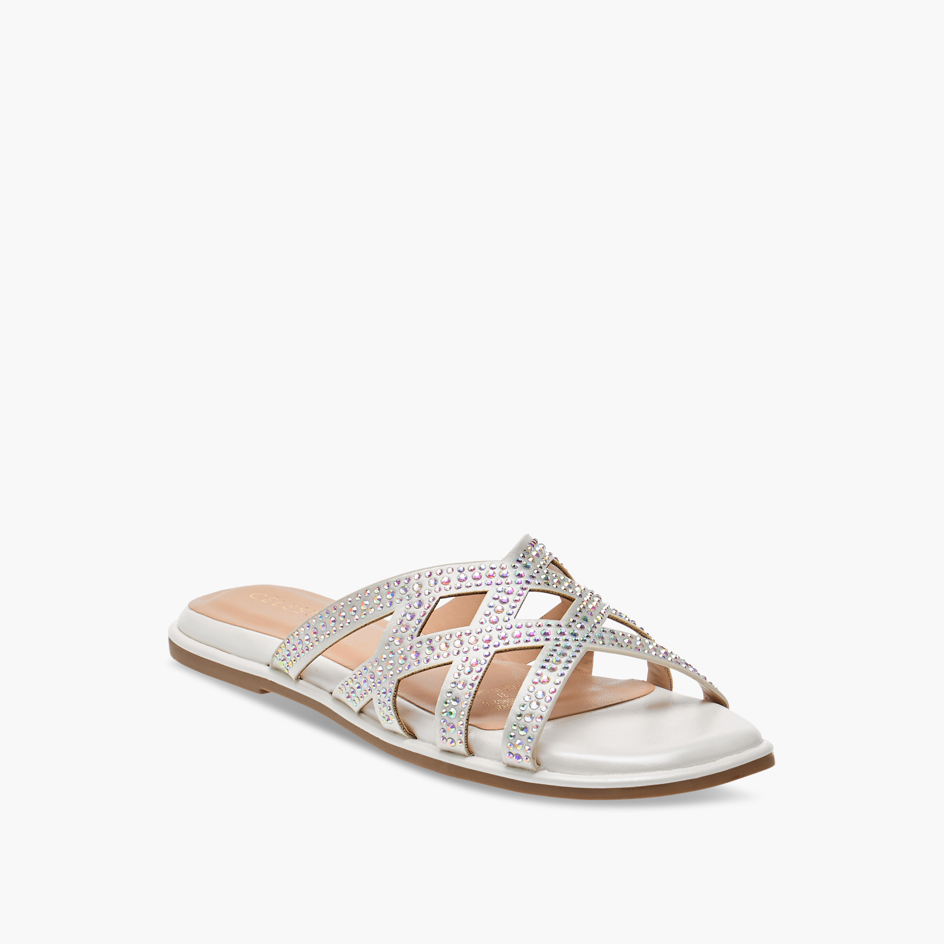 Celeste Girls' Embellished Slip-On Cross Strap Sandals-girls-shoes-sandals-image-2