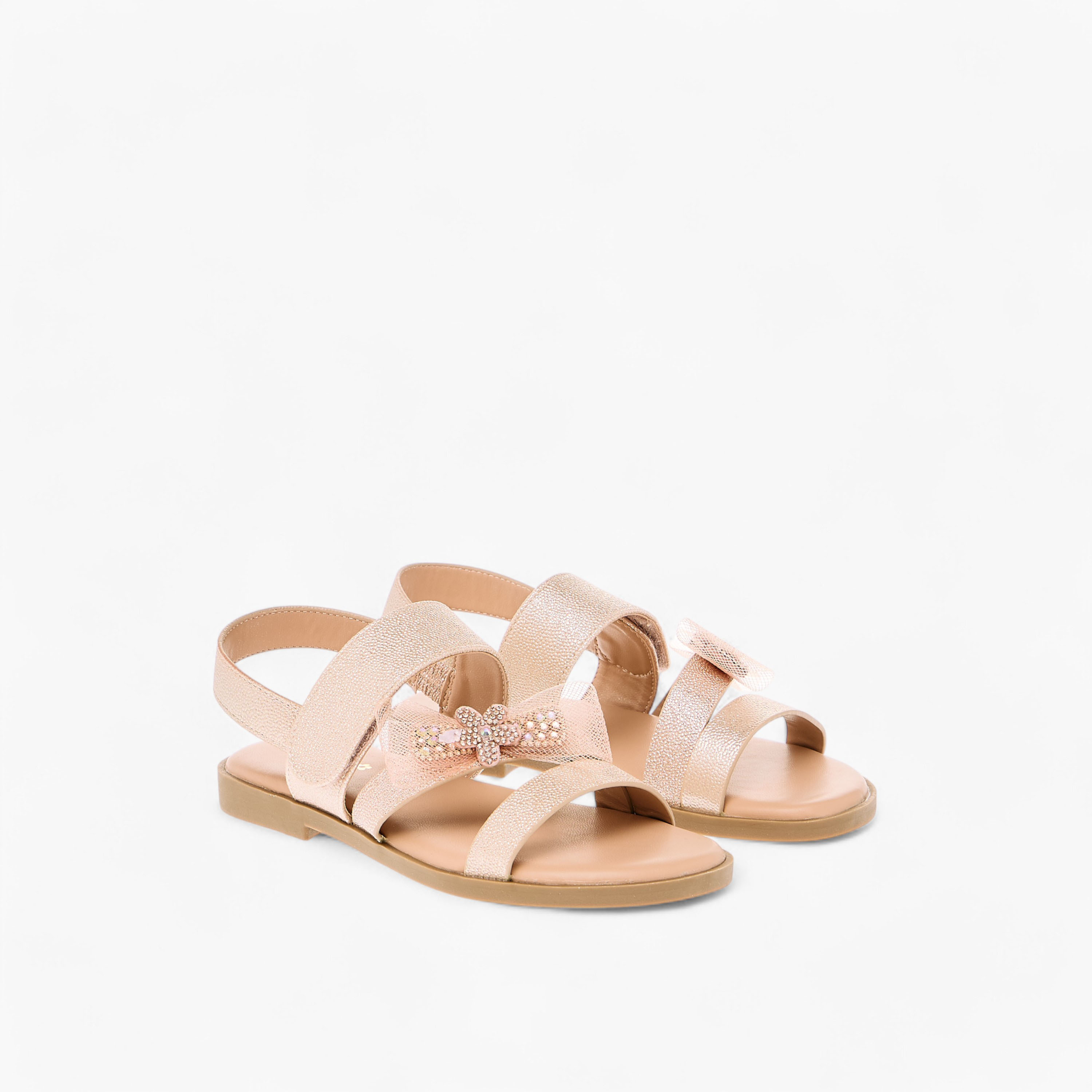Little Missy Bow Embellished Flat Sandals with Hook and Loop Closure-girls-shoes-sandals-image-1