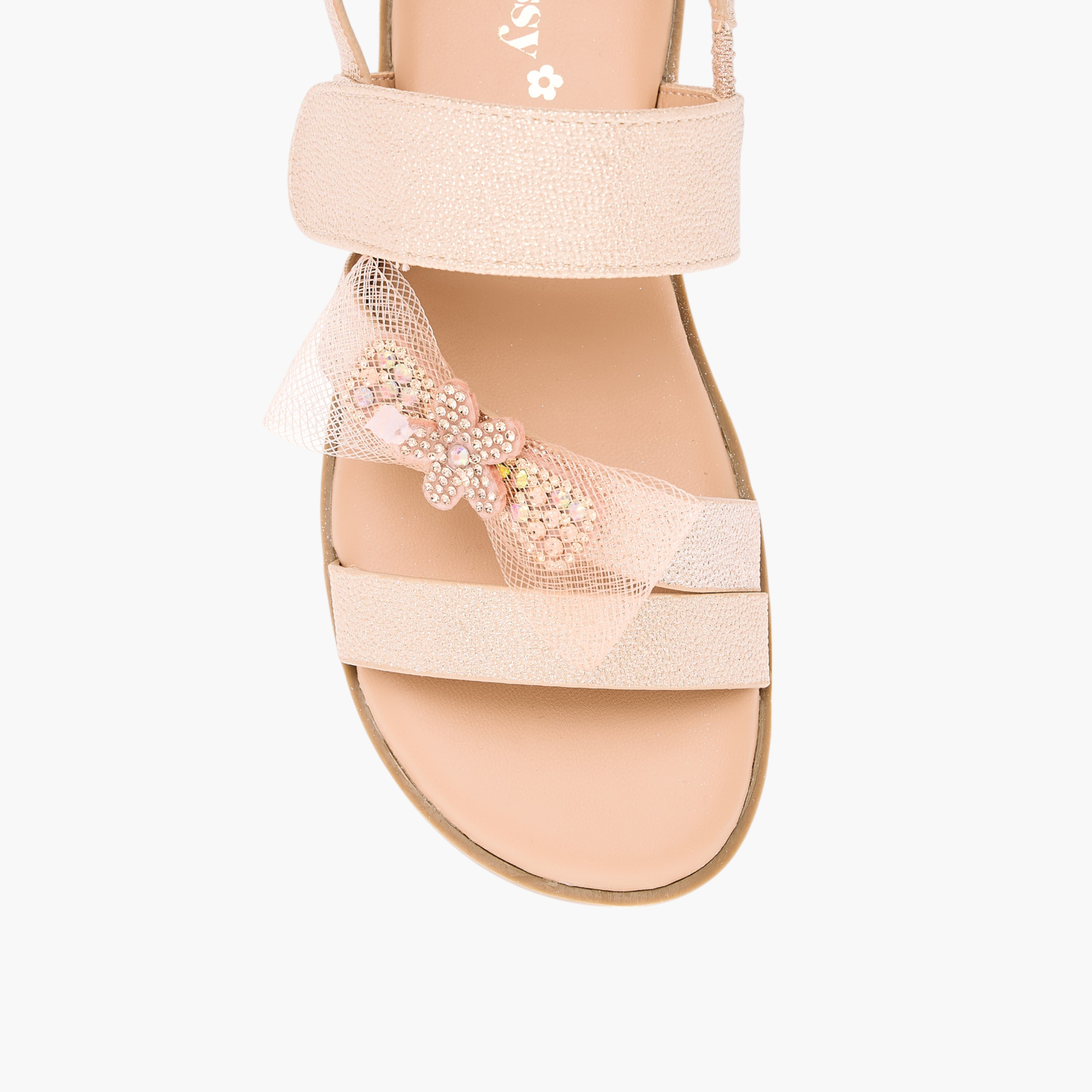 Little Missy Bow Embellished Flat Sandals with Hook and Loop Closure-girls-shoes-sandals-image-4