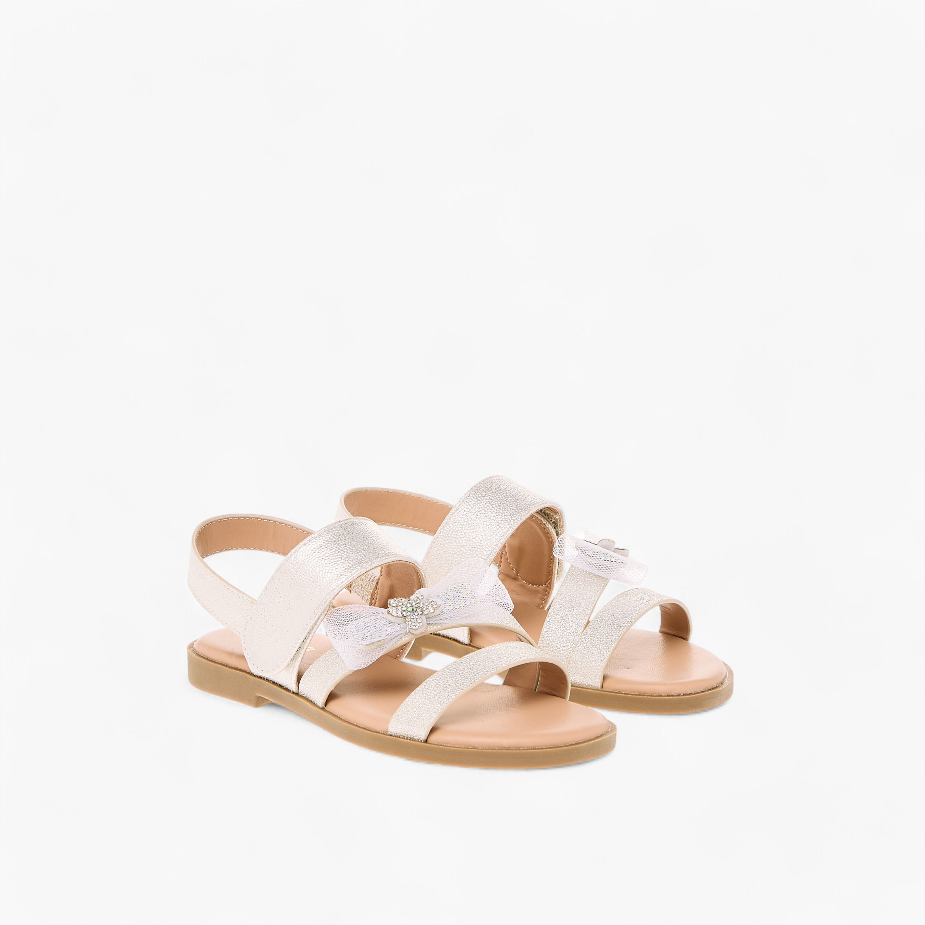 Little Missy Bow Embellished Flat Sandals with Hook and Loop Closure-girls-shoes-sandals-image-1