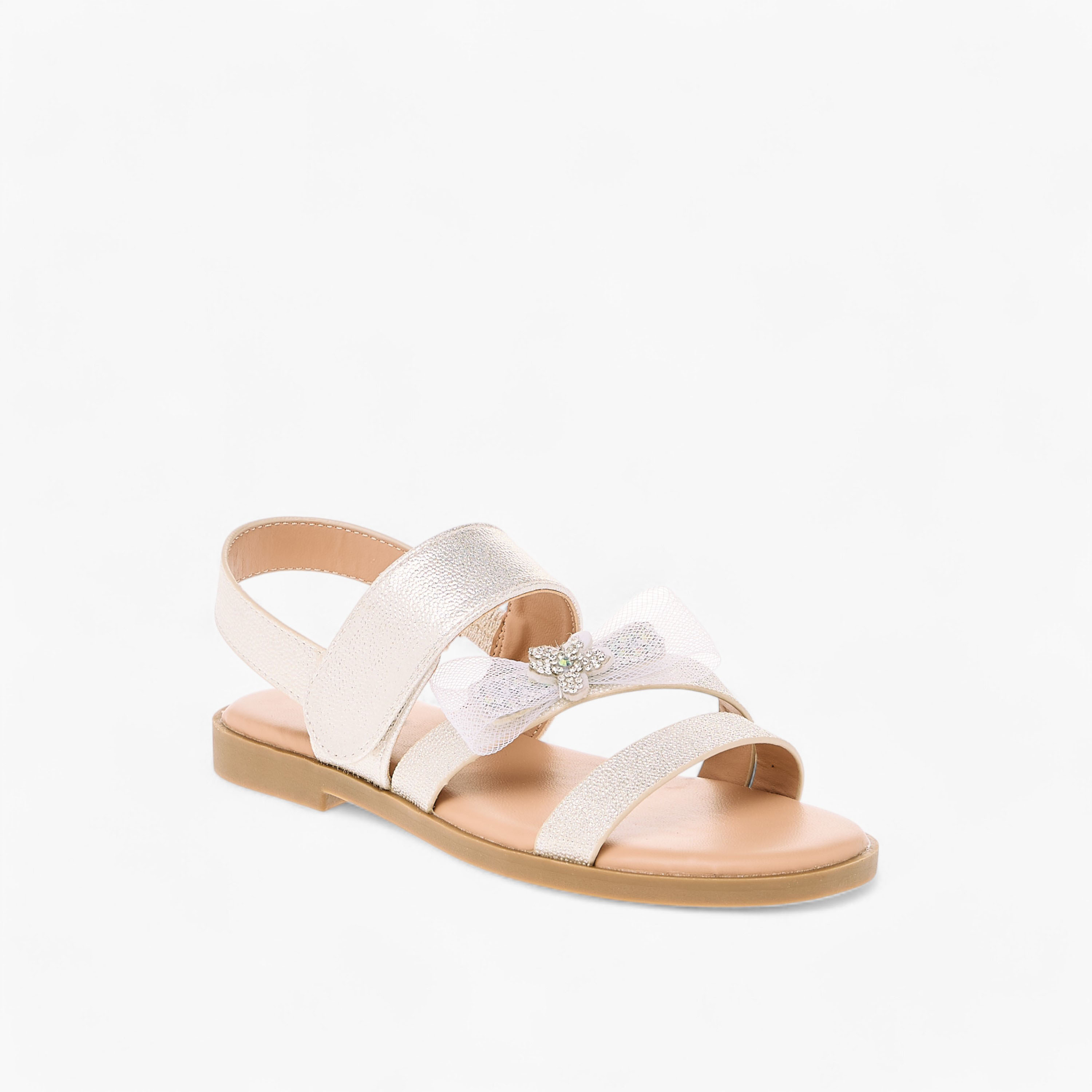 Little Missy Bow Embellished Flat Sandals with Hook and Loop Closure-girls-shoes-sandals-image-2