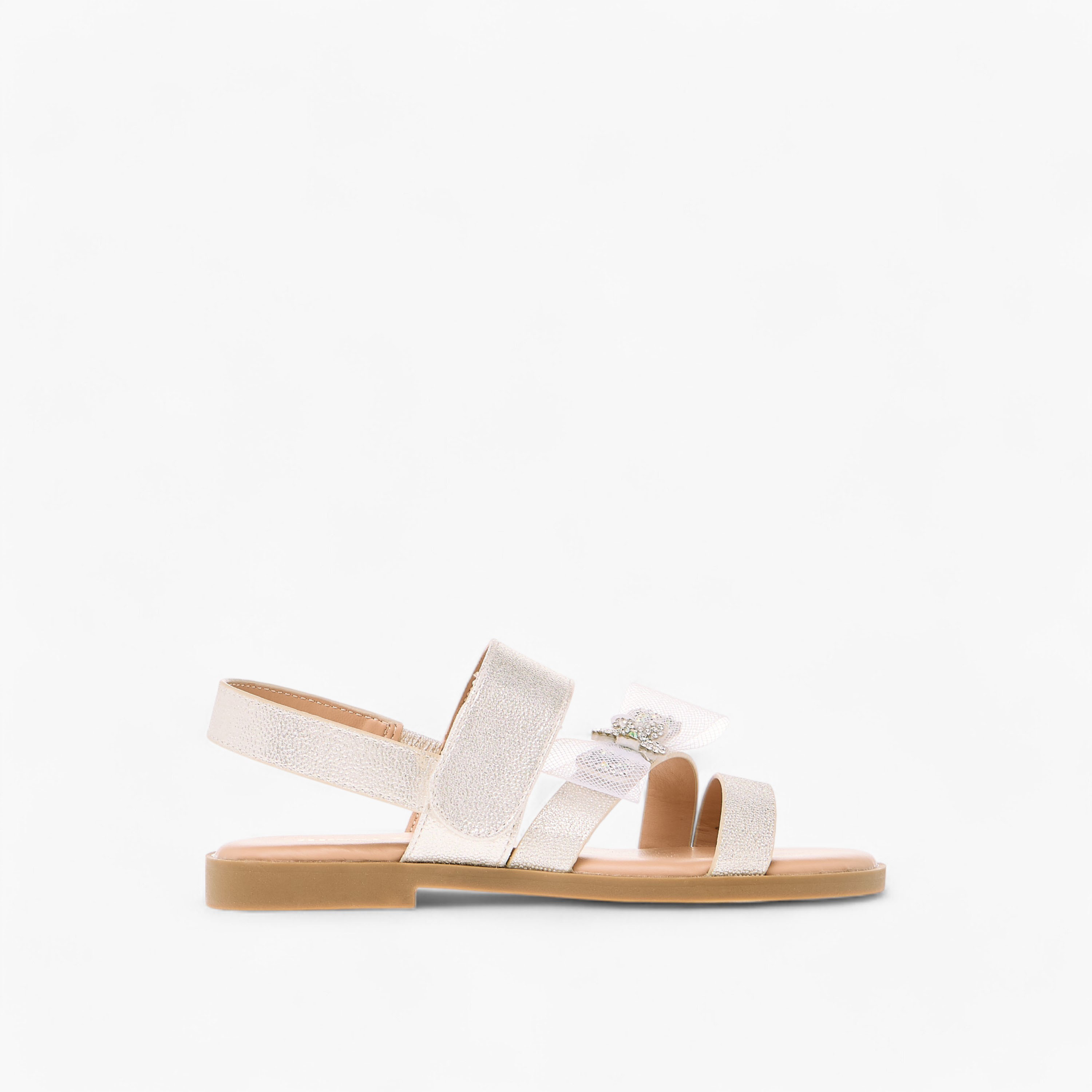 Little Missy Bow Embellished Flat Sandals with Hook and Loop Closure-girls-shoes-sandals-image-3
