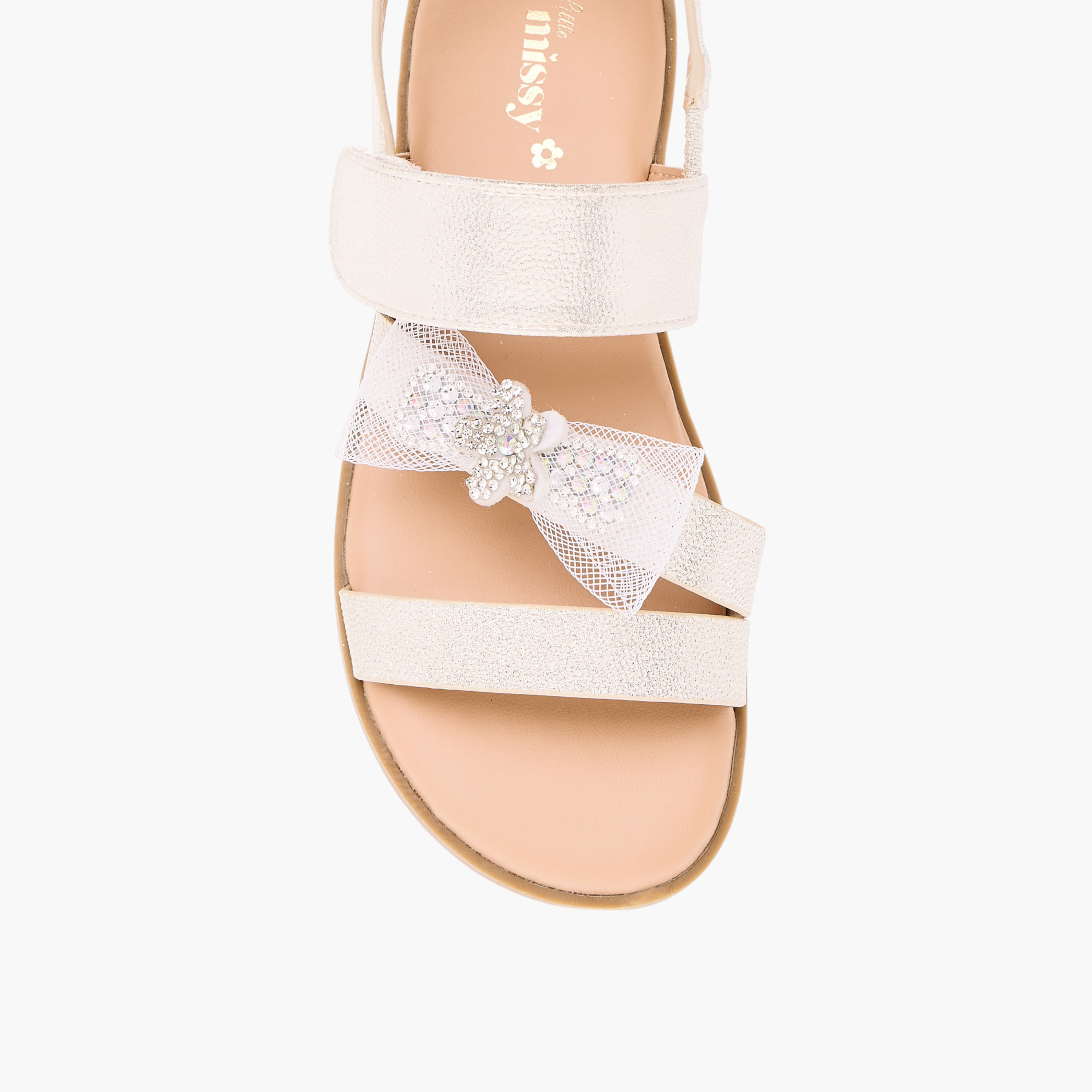 Little Missy Bow Embellished Flat Sandals with Hook and Loop Closure-girls-shoes-sandals-image-4