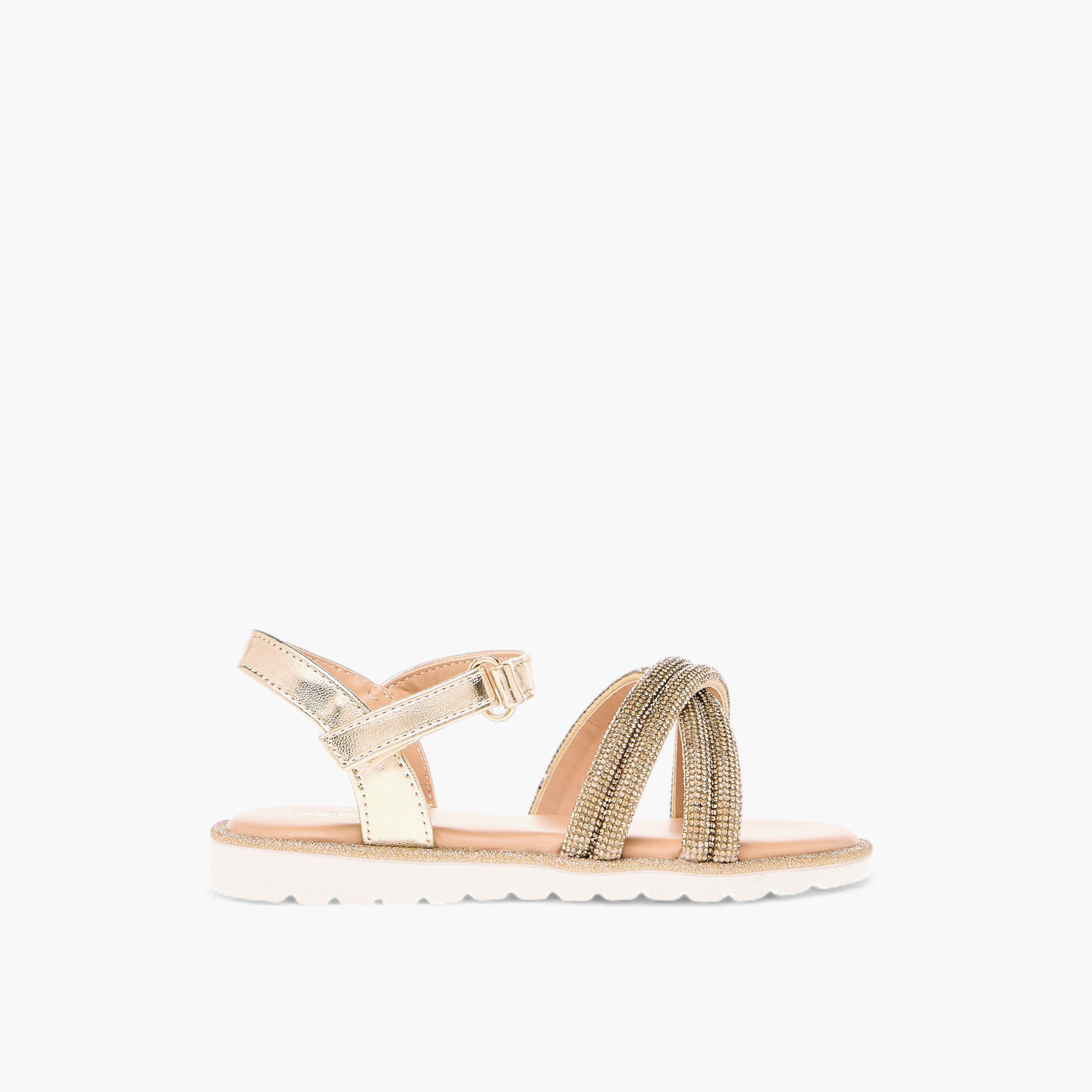 Juniors Embellished Sandals with Hook and Loop Closure-girls-shoes-sandals-image-2