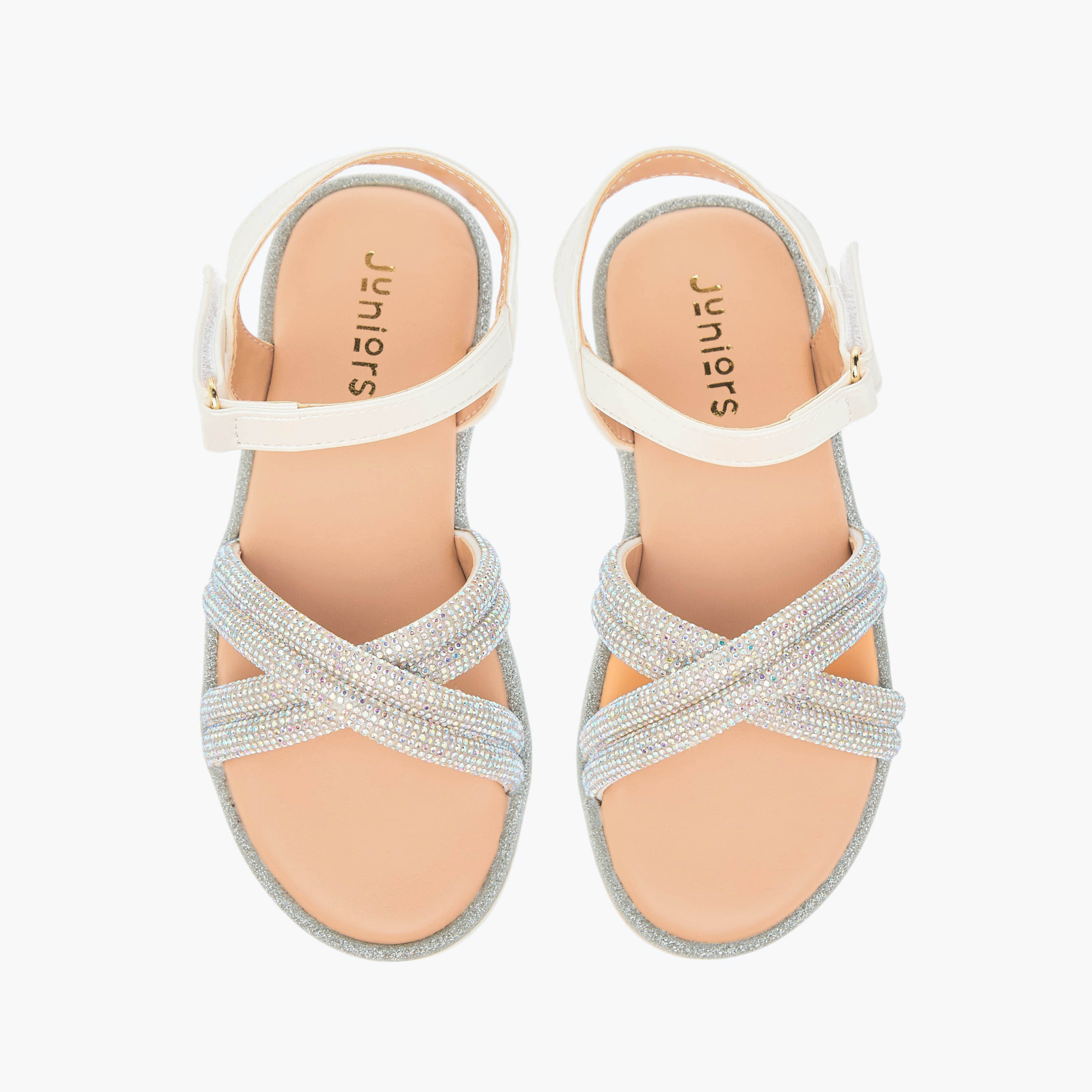 Juniors Embellished Sandals with Hook and Loop Closure-girls-shoes-sandals-image-1