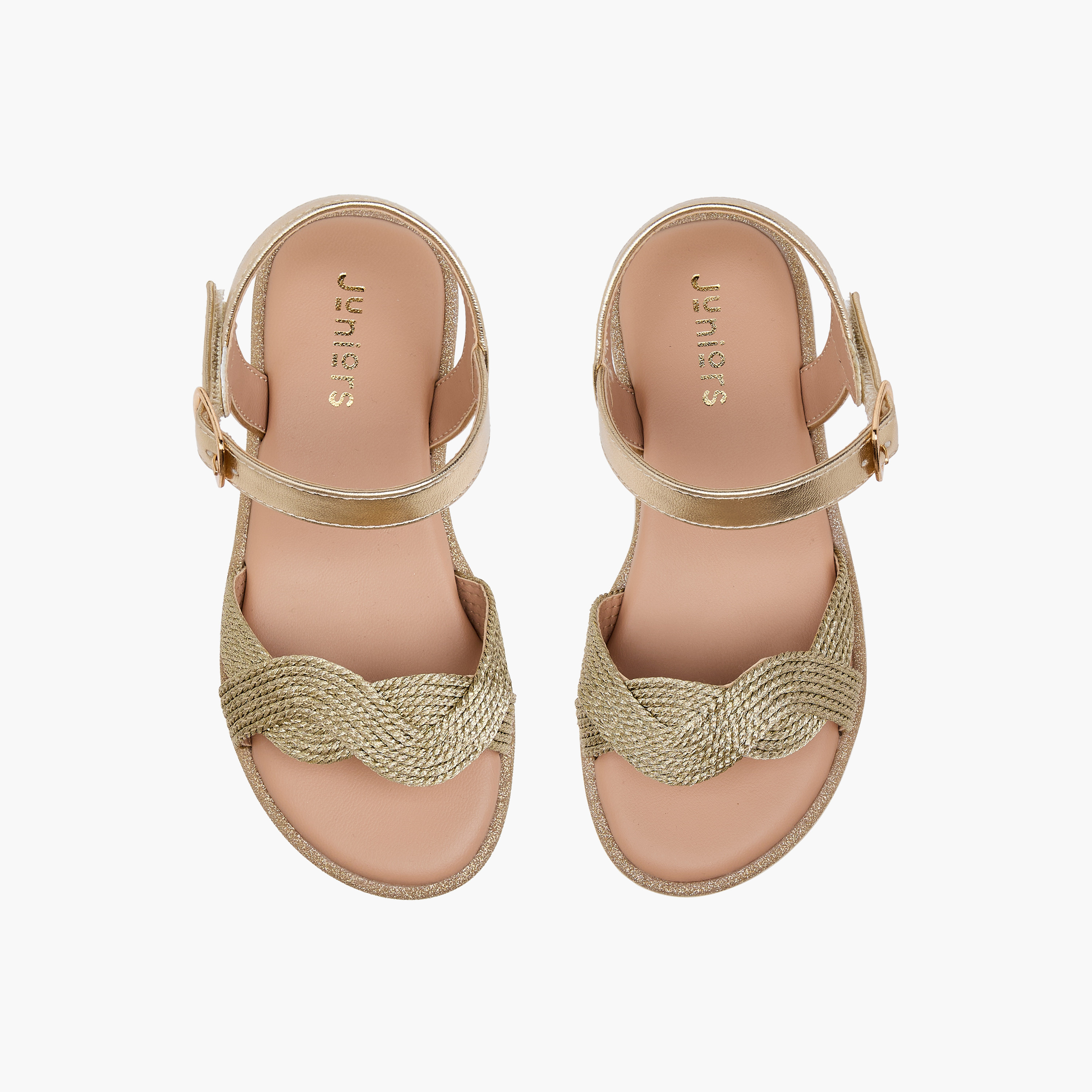 Juniors Textured Open Toe Sandals with Hook and Loop Closure-girls-shoes-sandals-image-1