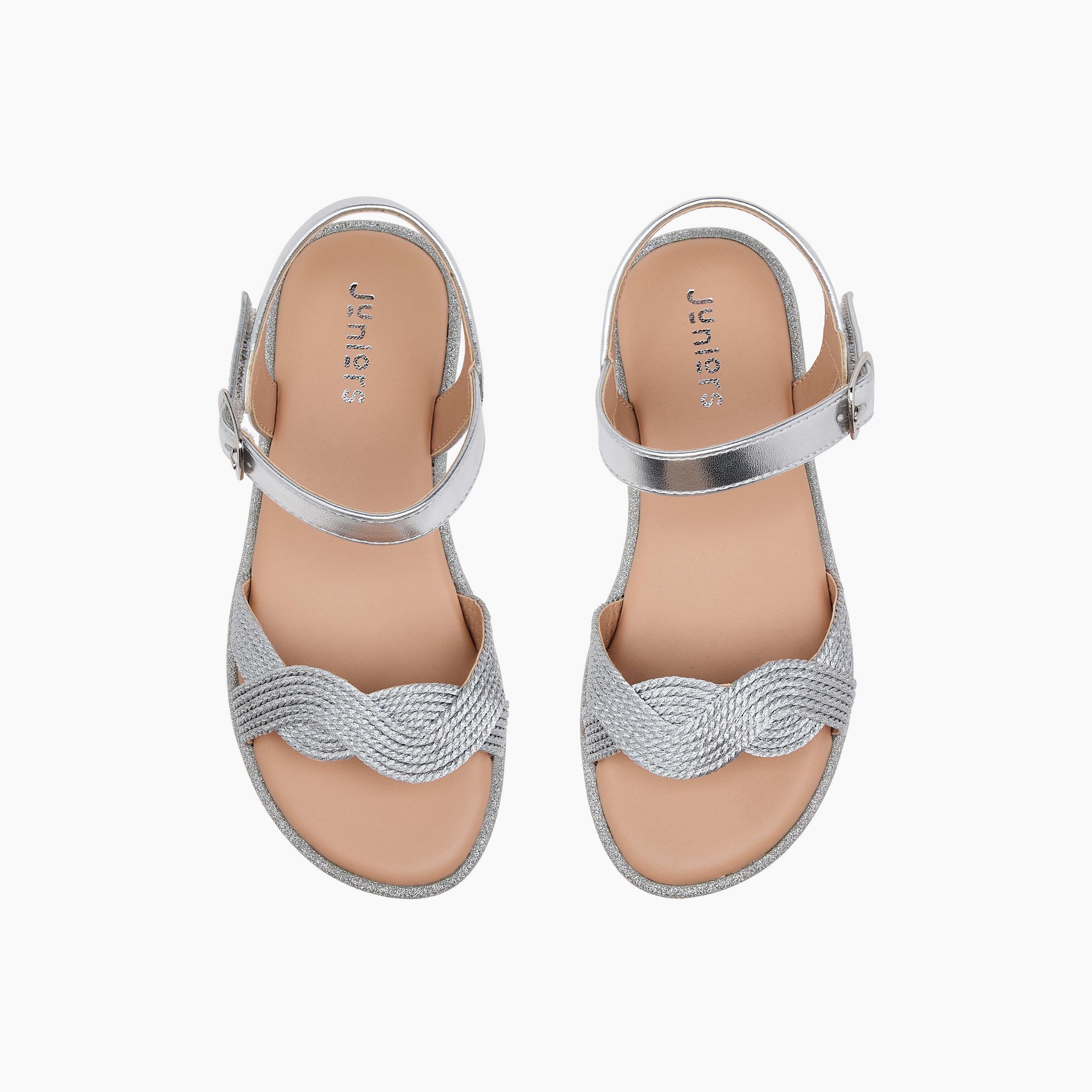 Juniors Textured Open Toe Sandals with Hook and Loop Closure-girls-shoes-sandals-image-1